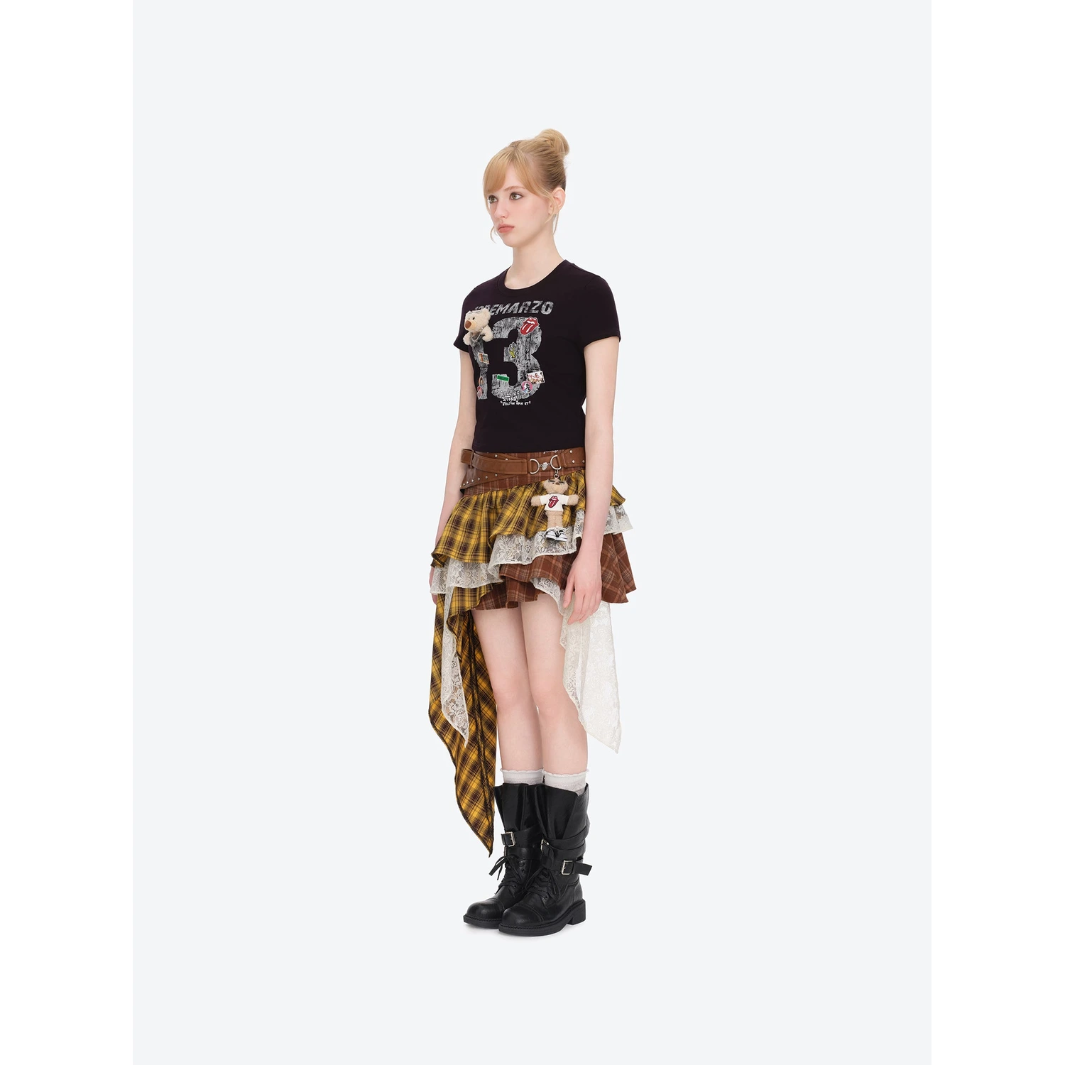 13DE MARZO Rolling Stones Cropped Distressed Tee Black - Image 3
