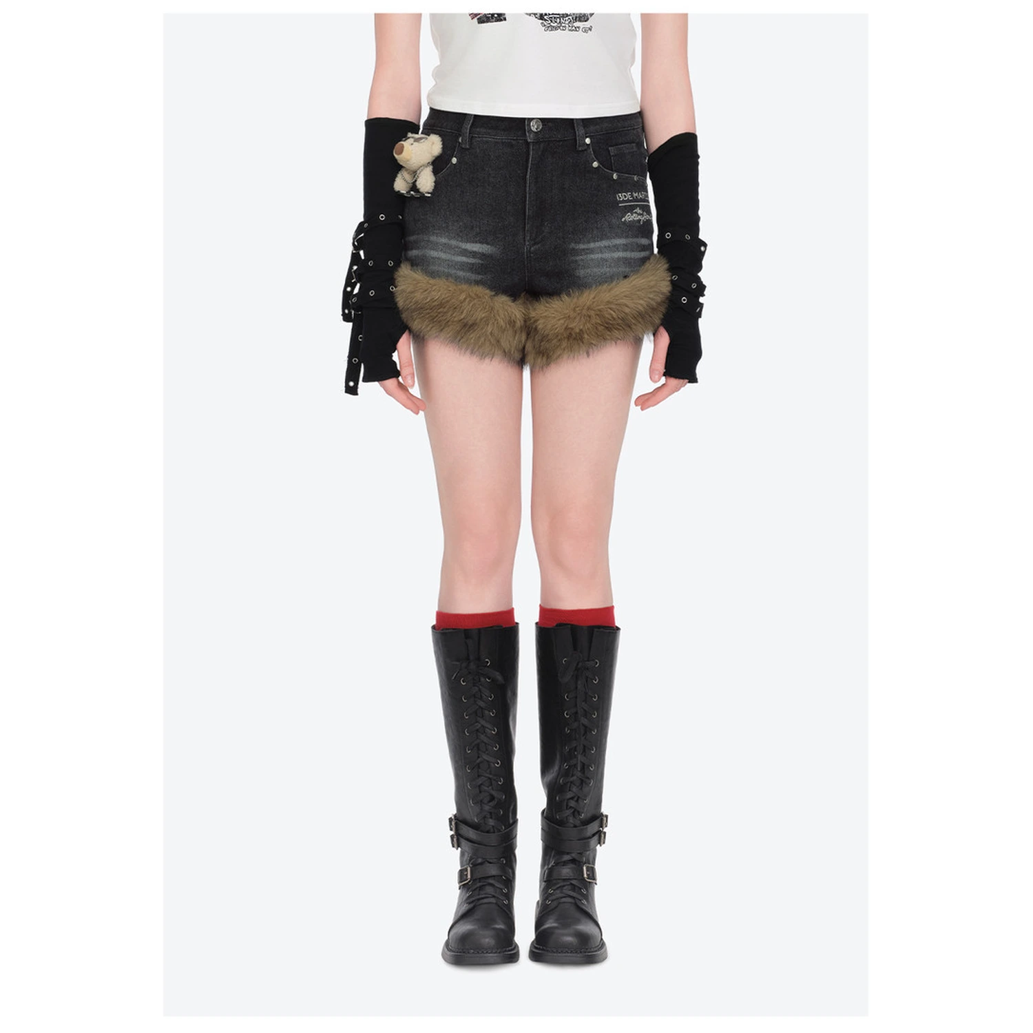 13DE MARZO Rolling Stones Denim Hot Shorts Washed Black - Image 3