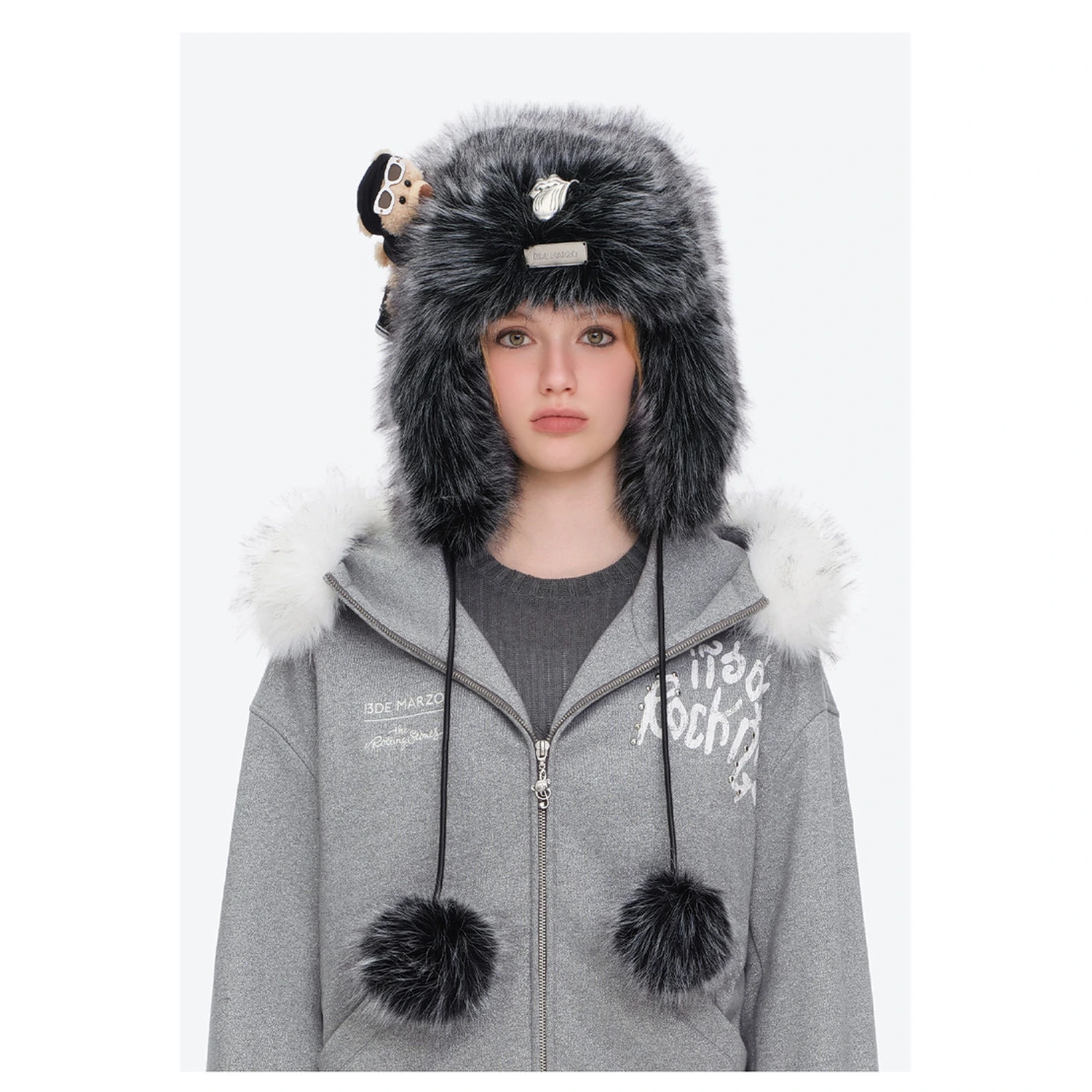 13DE MARZO Rolling Stones Plush Earflap Hat Black - Image 3