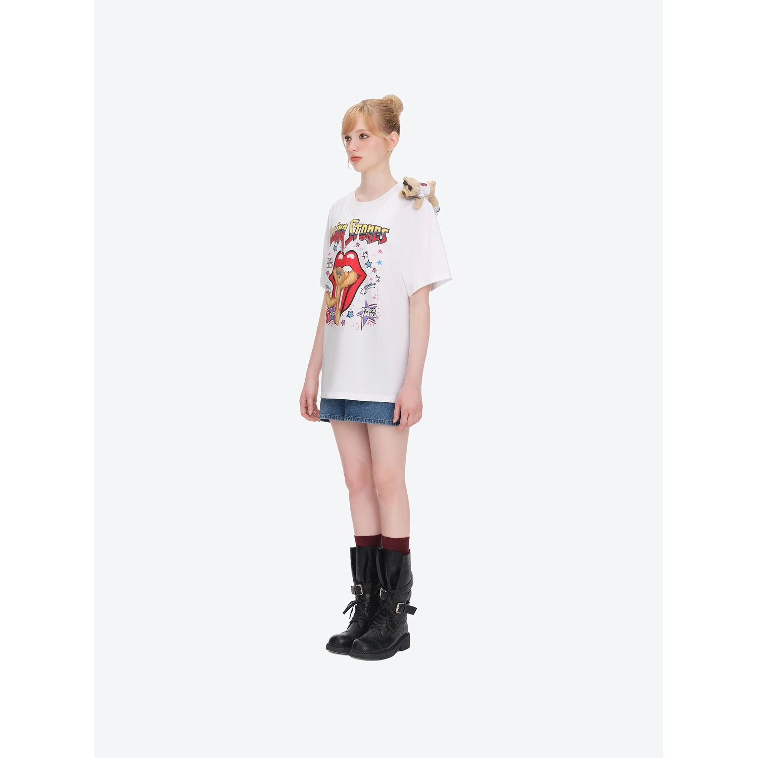 13DE MARZO Rolling Stones Tongue Bear T-shirt White - Image 3