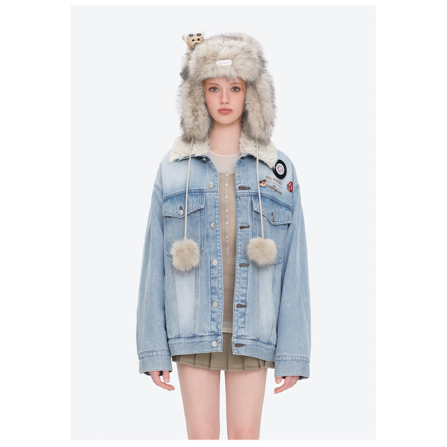13DE MARZO Rolling Stones Tongue Denim Jacket Blue - Image 3