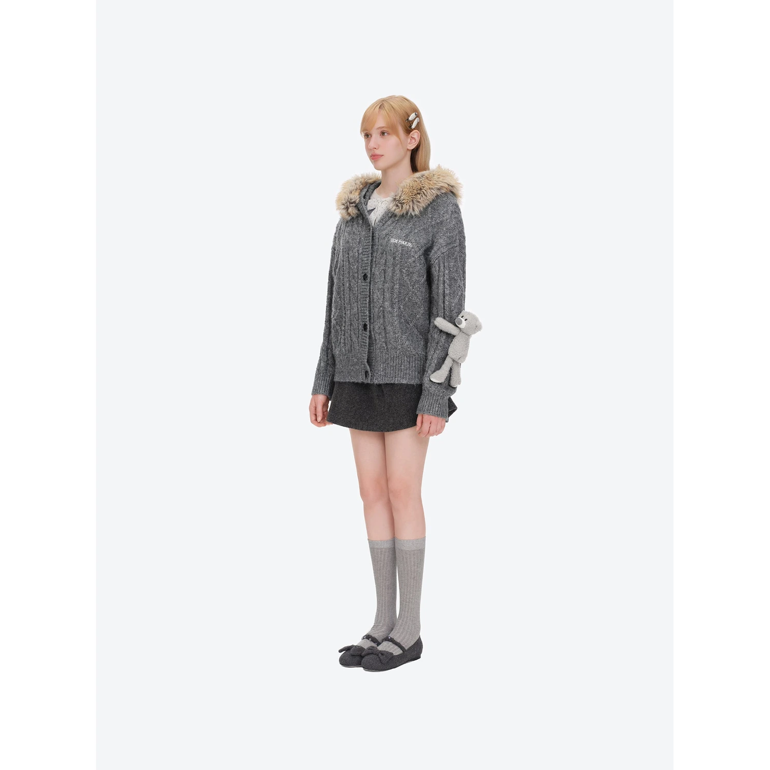 13DE MARZO Doozoo Hooded Cardigan Dark Grey - Image 3