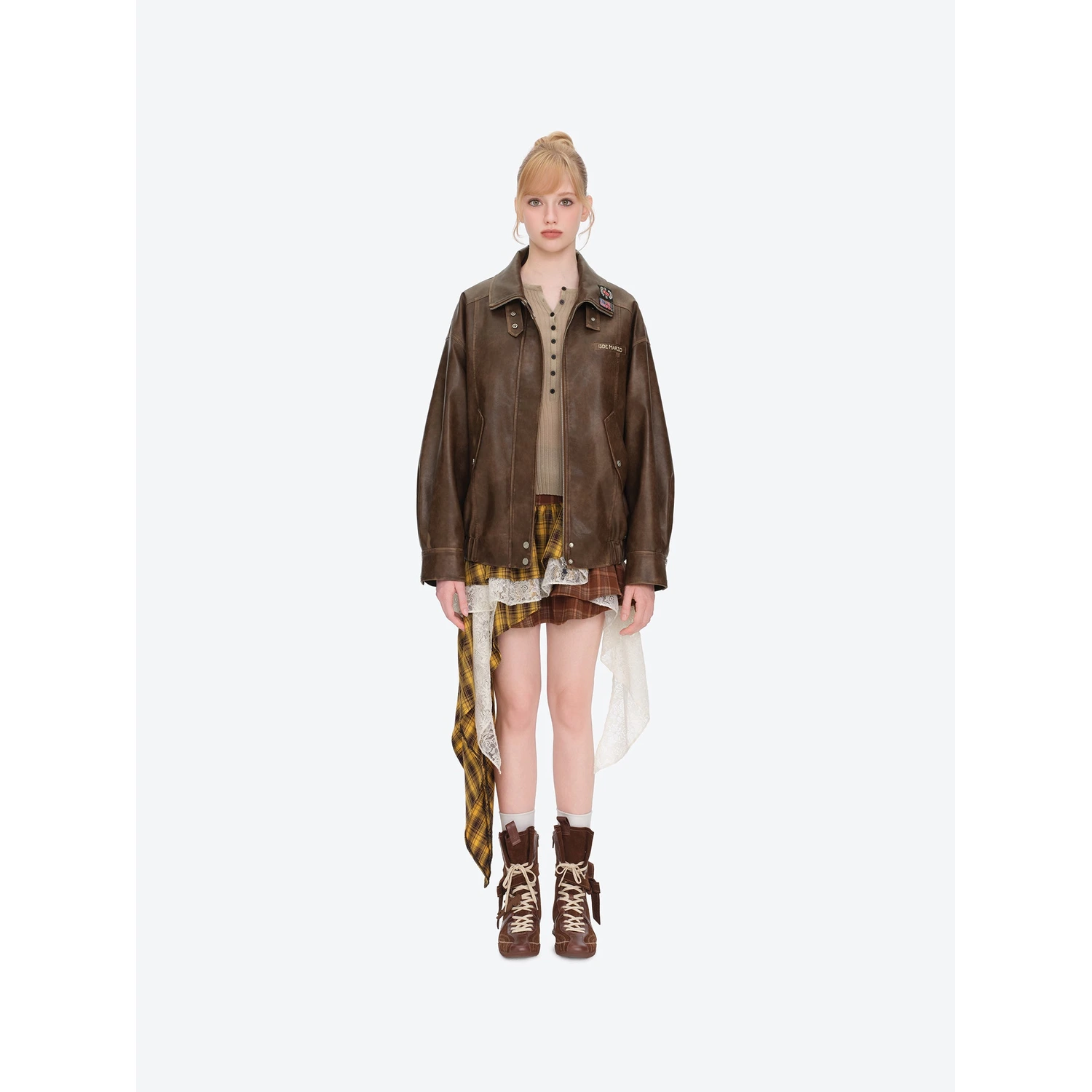 13DE MARZO Rolling Stones Faux Leather Jacket Brown - Image 3