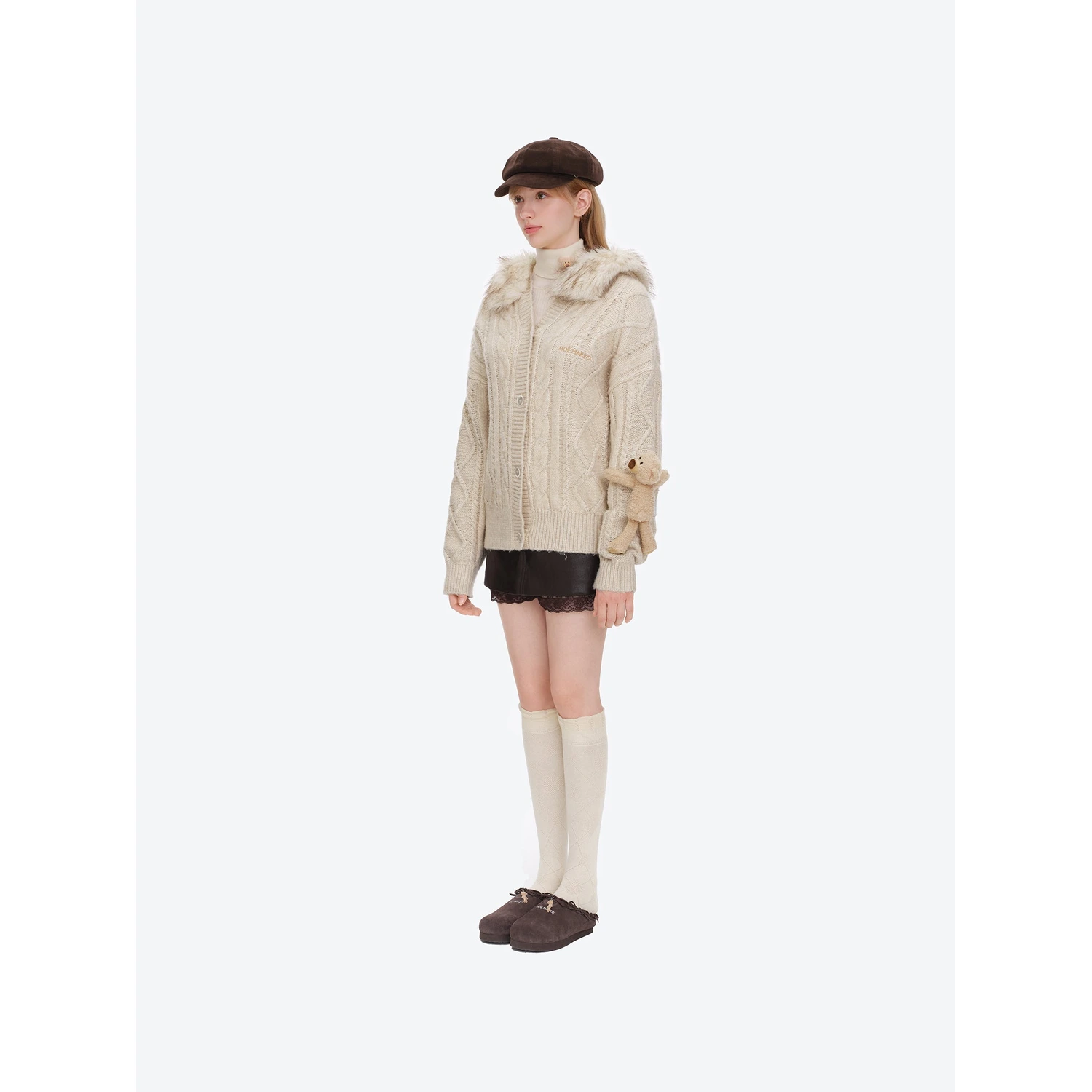 13DE MARZO Doozoo Hooded Cardigan Beige - Image 3