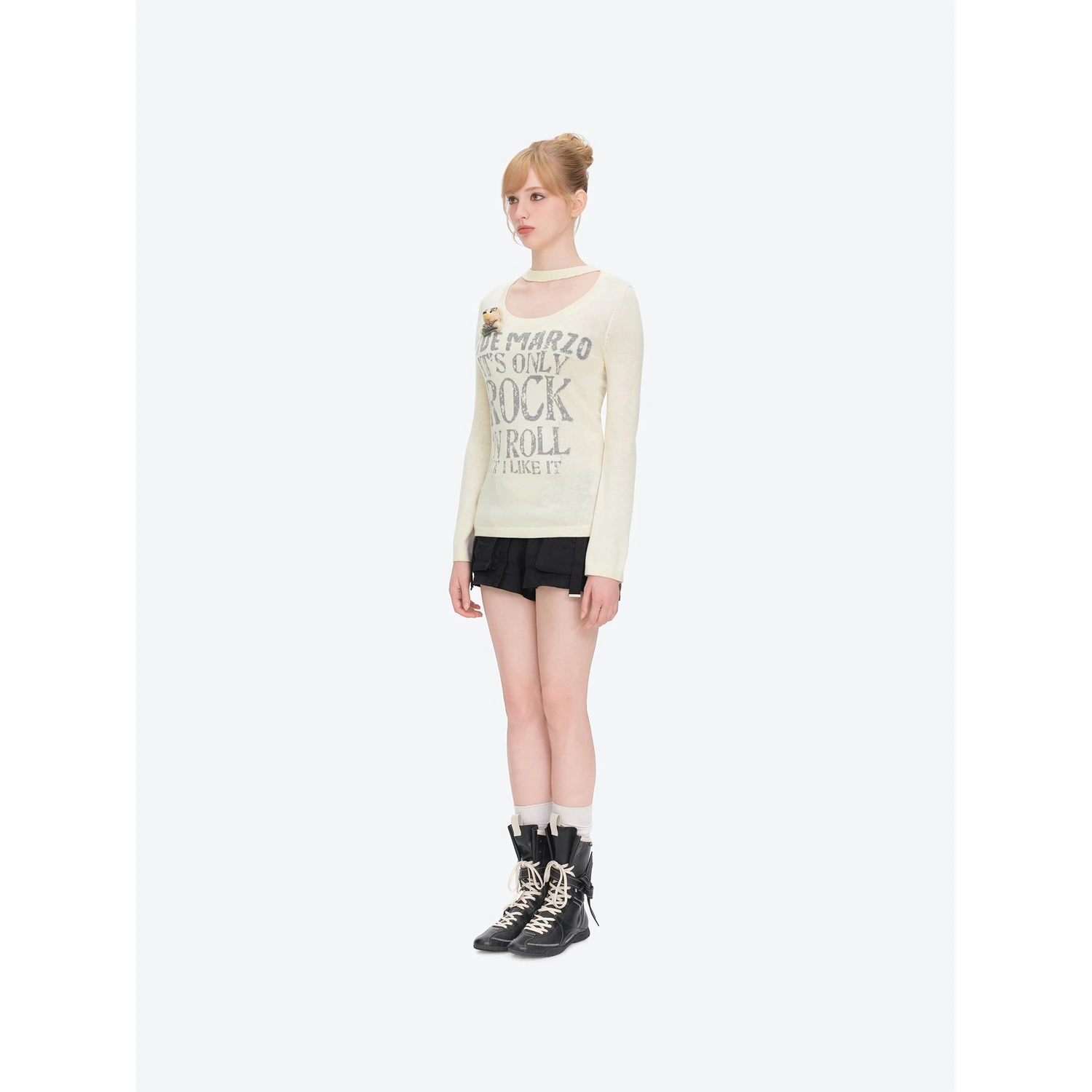 13DE MARZO Rolling Stones Layering Sweater Beige - Image 3