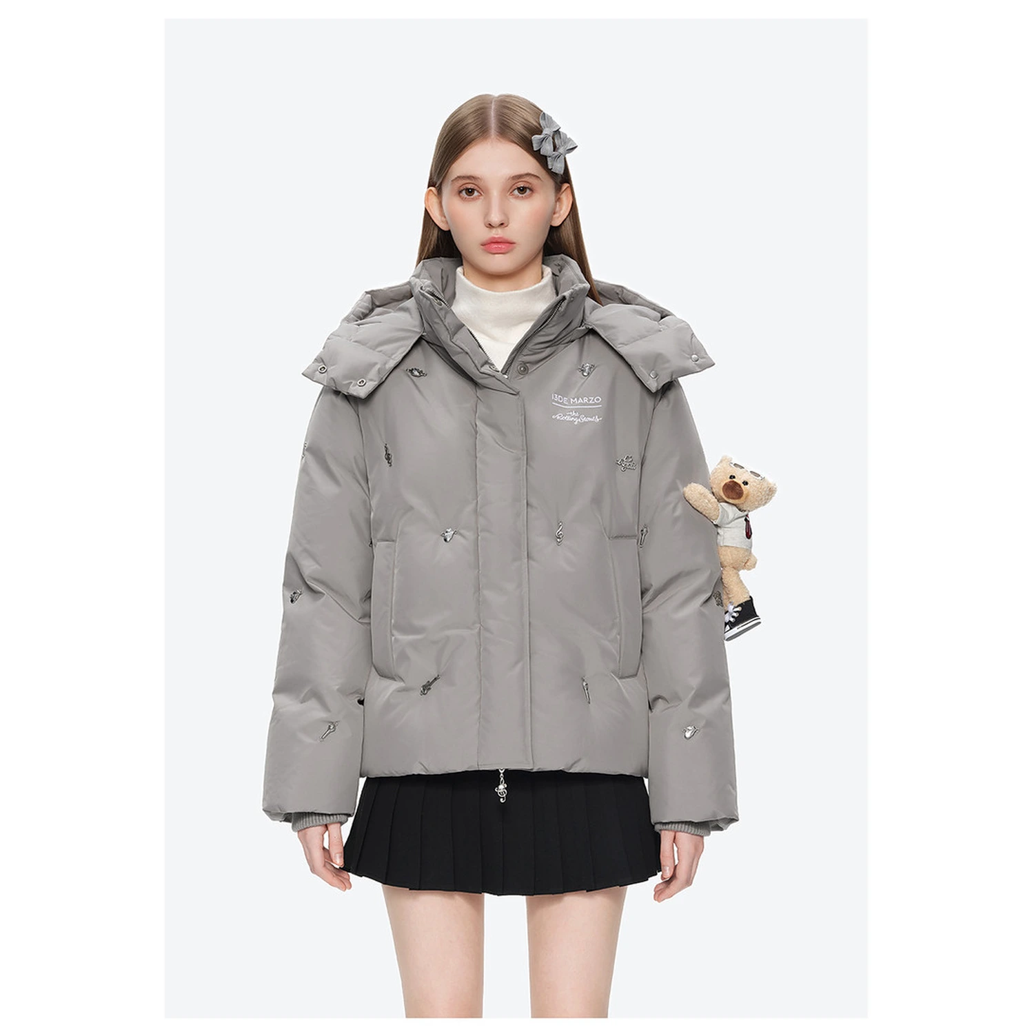 13DE MARZO Rolling Stones Down Jacket Grey - Image 3