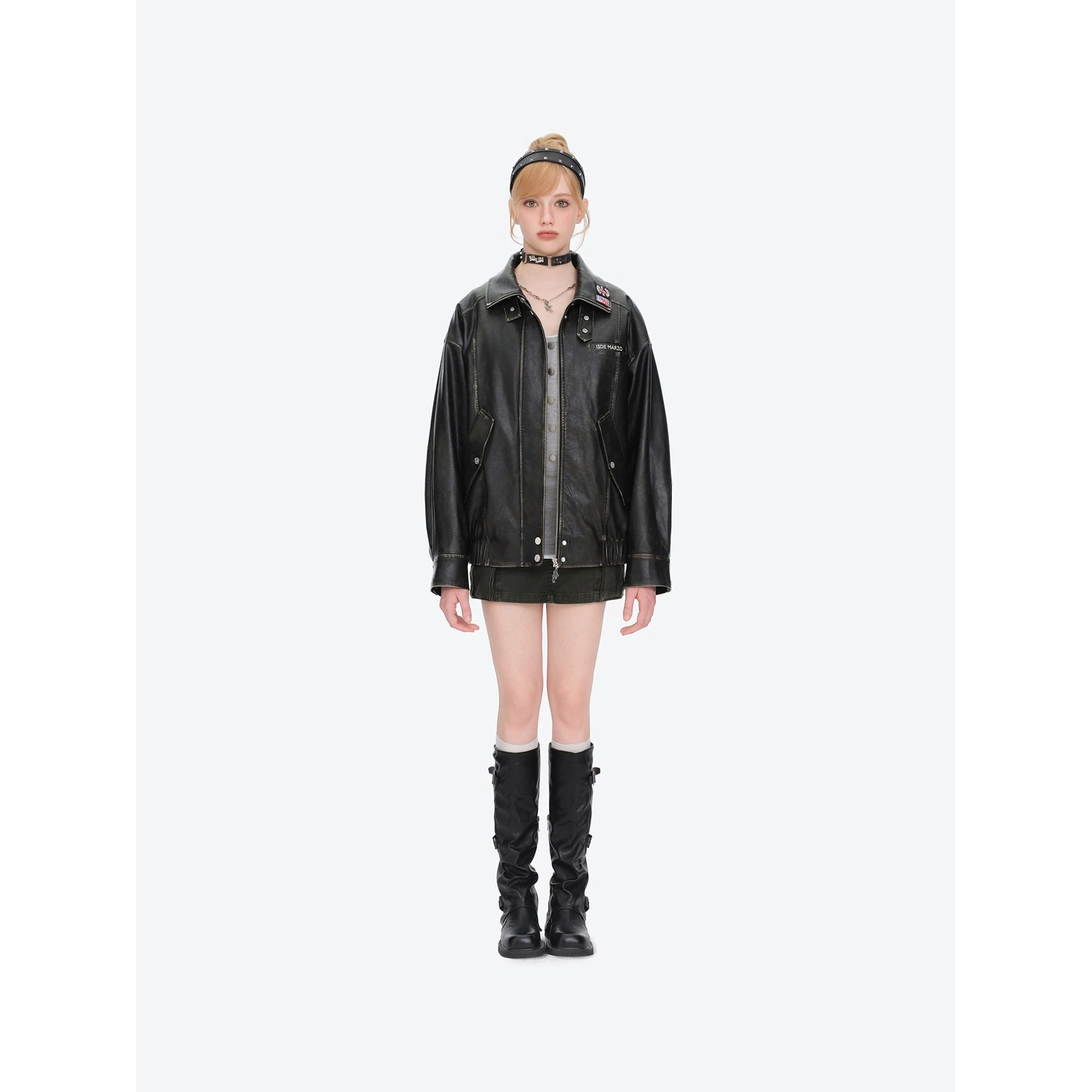 13DE MARZO Rolling Stones Faux Leather Jacket Black - Image 3