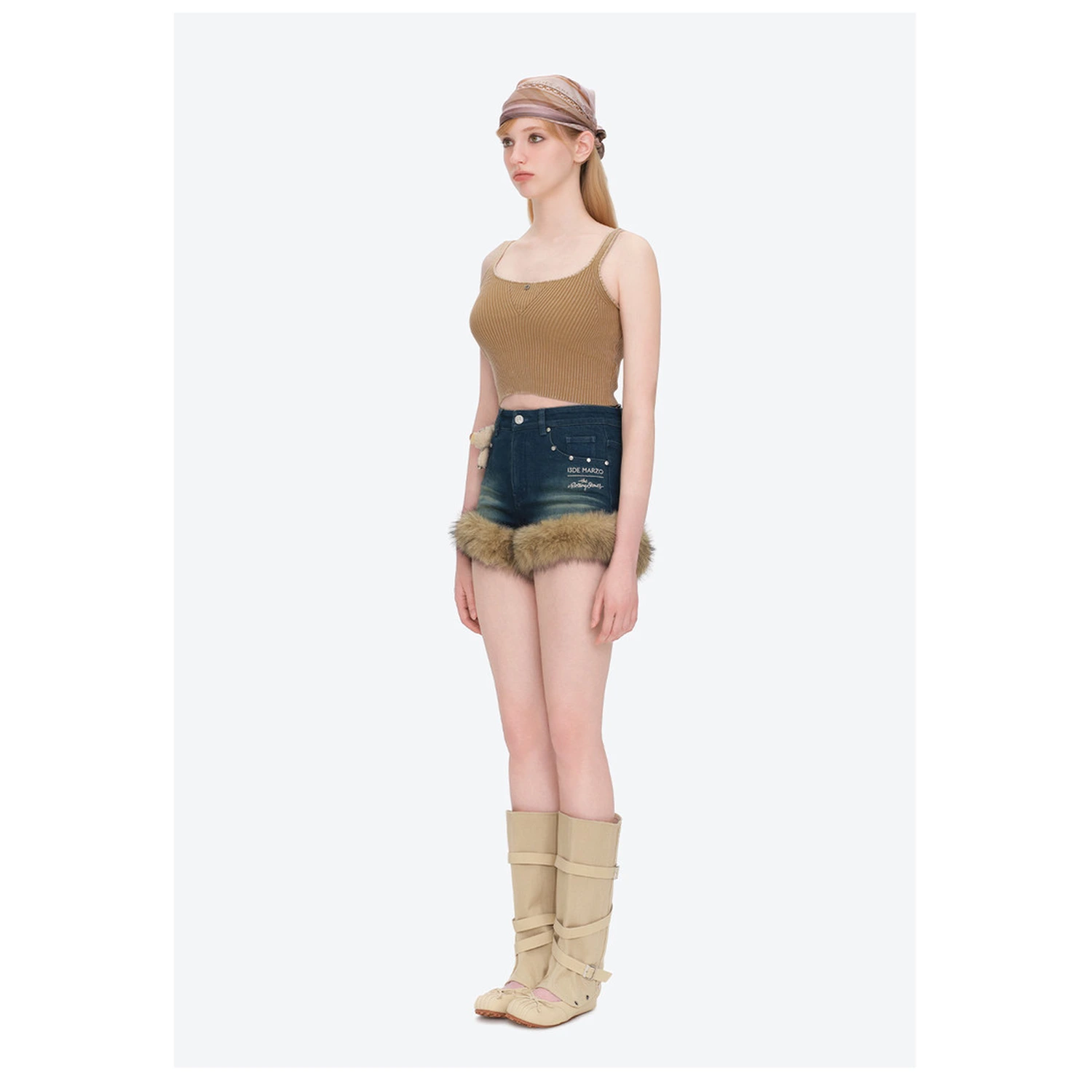 13DE MARZO Rolling Stones Denim Hot Shorts Washed Blue - Image 4