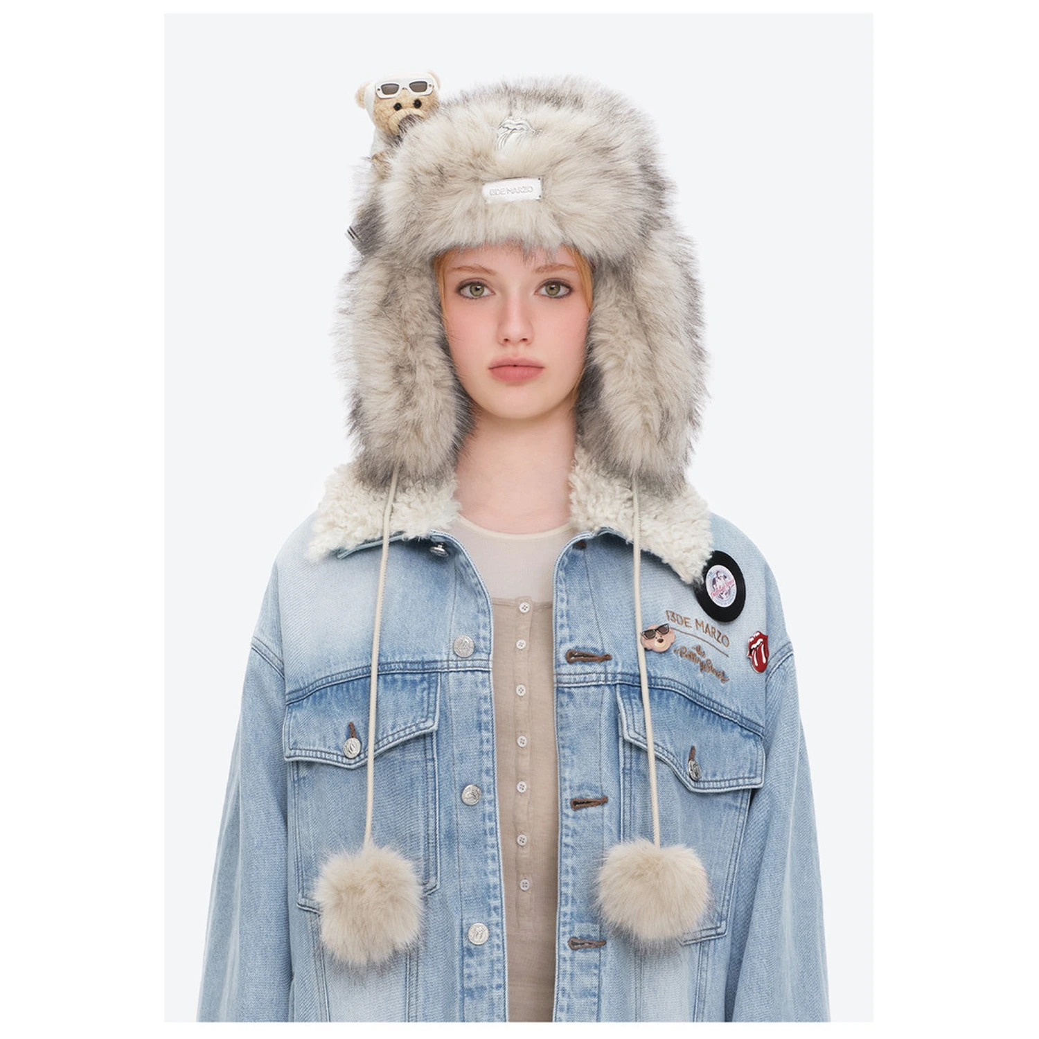 13DE MARZO Rolling Stones Plush Earflap Hat Beige - Image 4