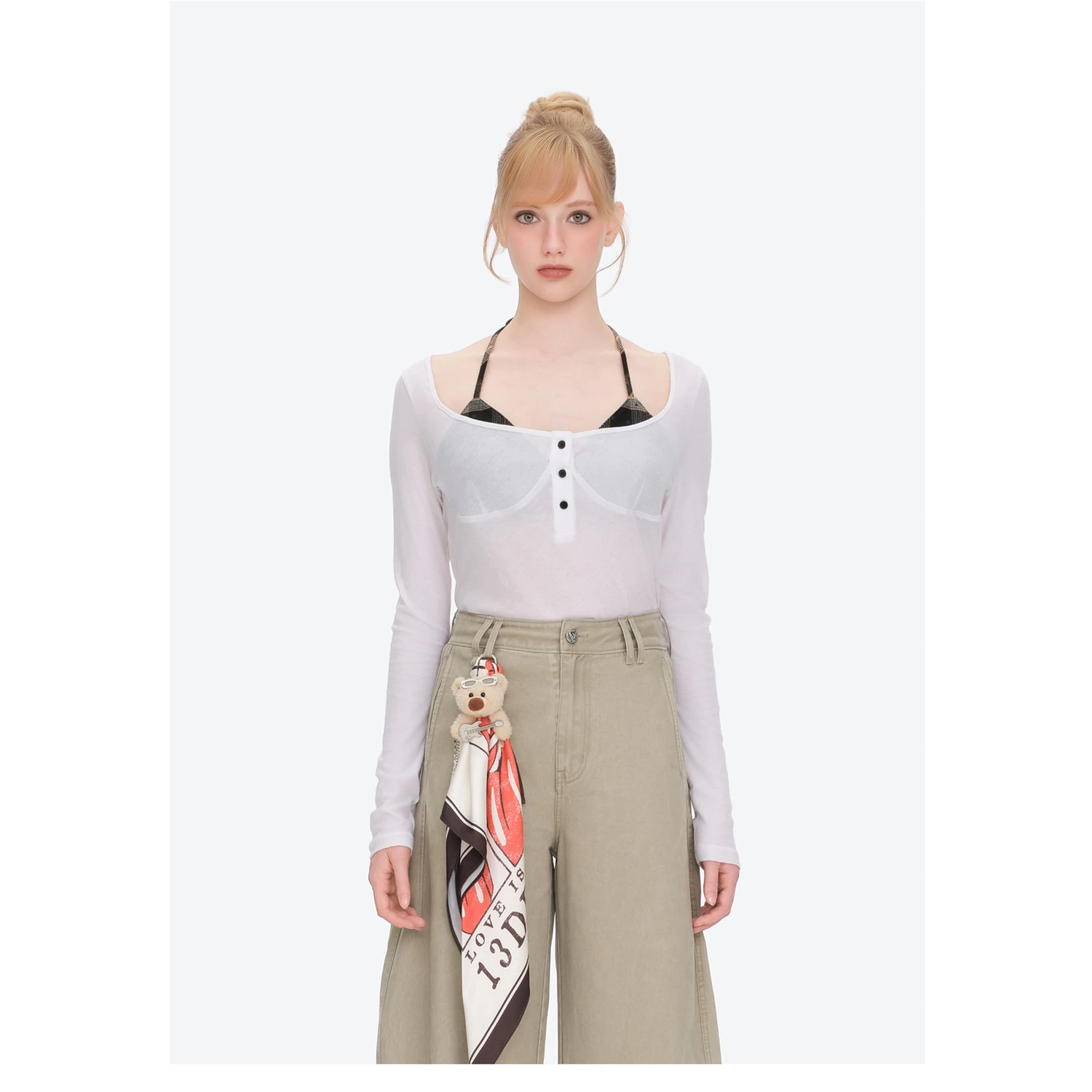 13DE MARZO Rolling Stones Print Scarf Pants Light Green - Image 4
