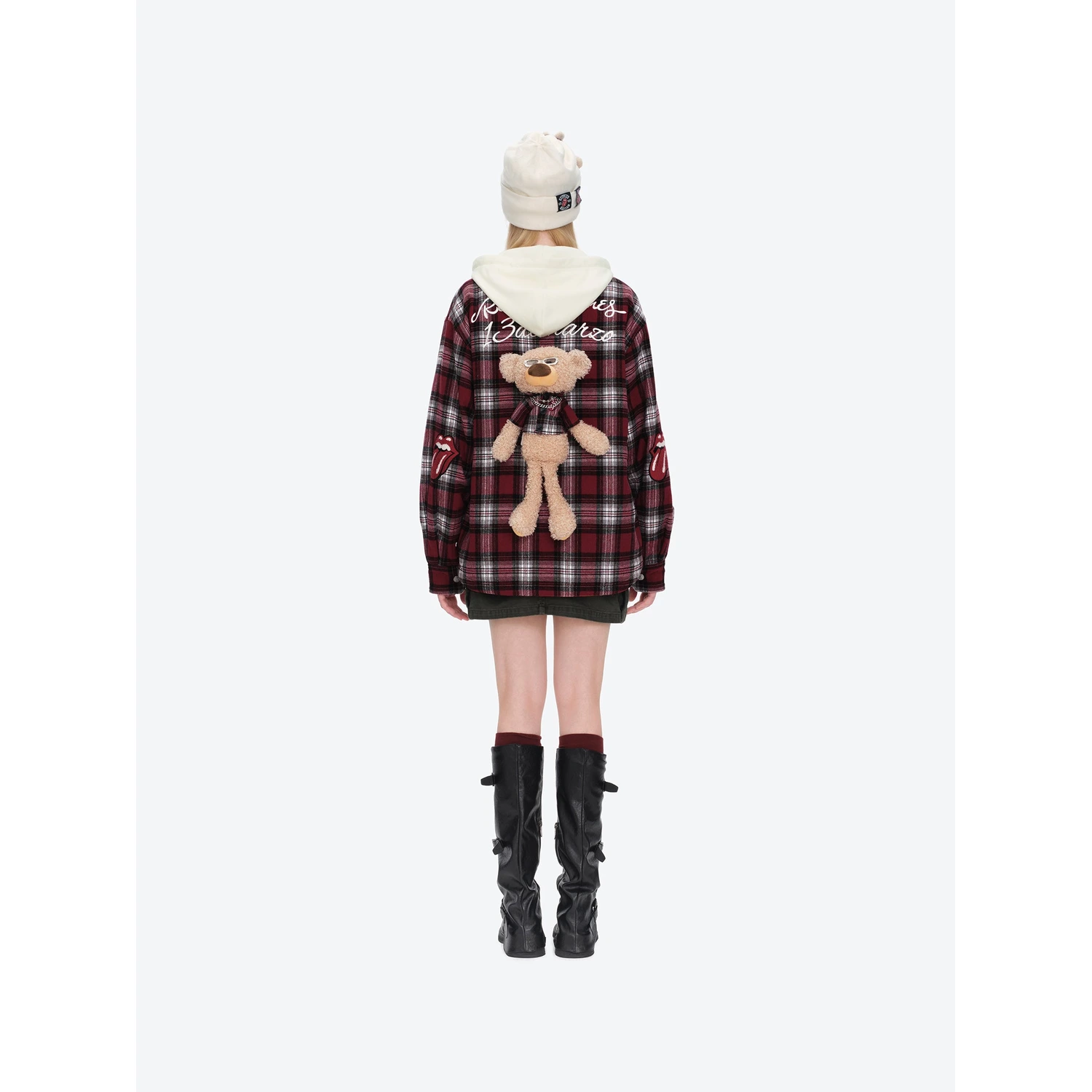 13DE MARZO Rolling Stones Plaid Shirt Jacket Red - Image 4