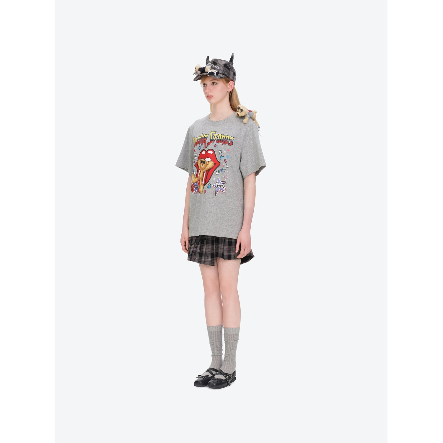 13DE MARZO Rolling Stones Cropped Distressed Tee Grey - Image 4