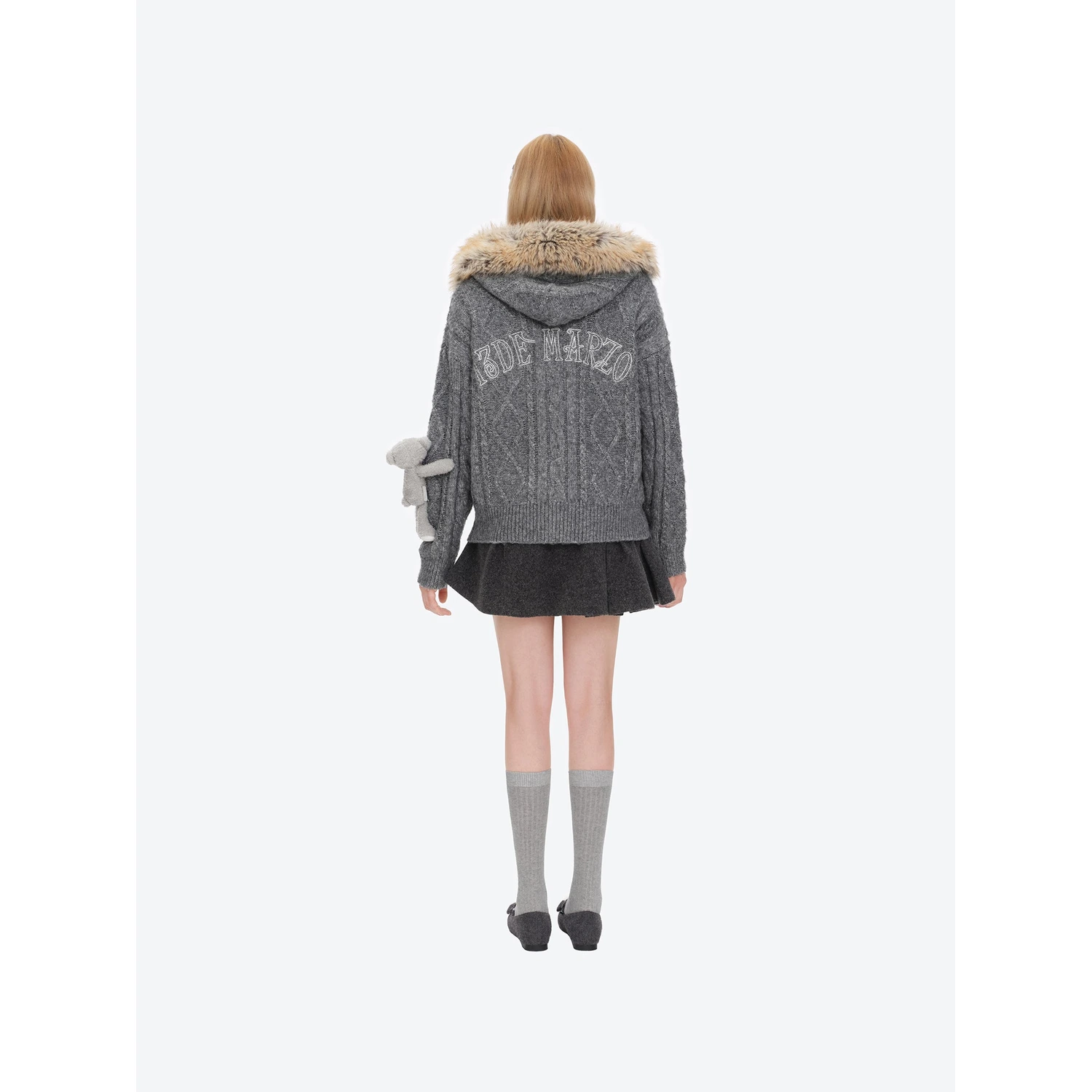 13DE MARZO Doozoo Hooded Cardigan Dark Grey - Image 4
