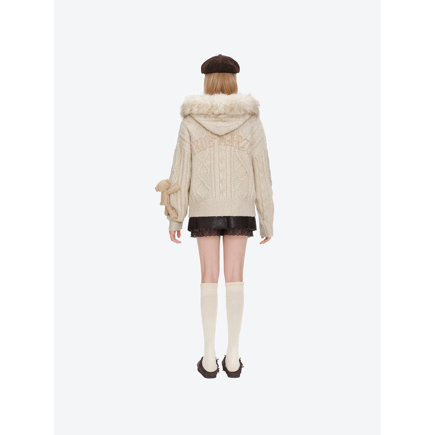 13DE MARZO Doozoo Hooded Cardigan Beige - Image 4