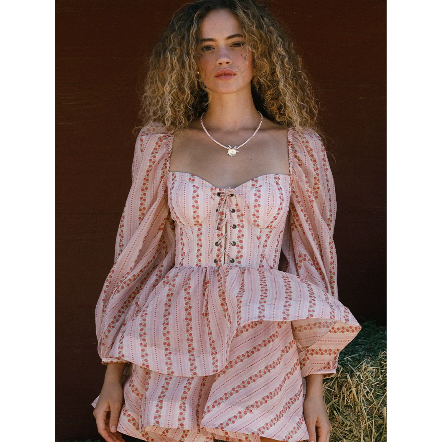 Maison Amory The Rosy and Pink Rose Wavy Mini Dress ROSY AND ROSE (PINK) - Image 4