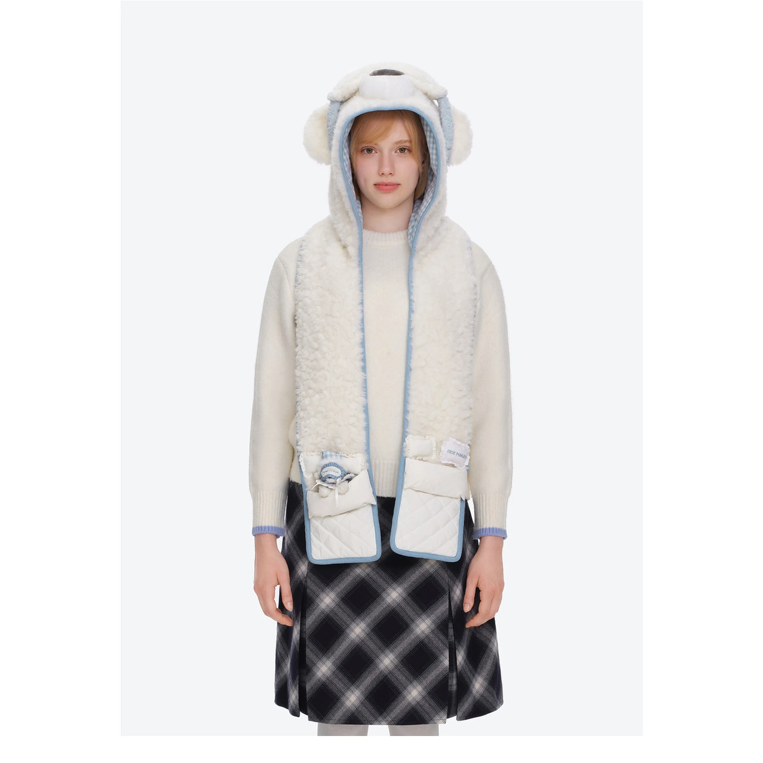 13DE MARZO Nighty Night Bear Hooded Scarf White - Image 4