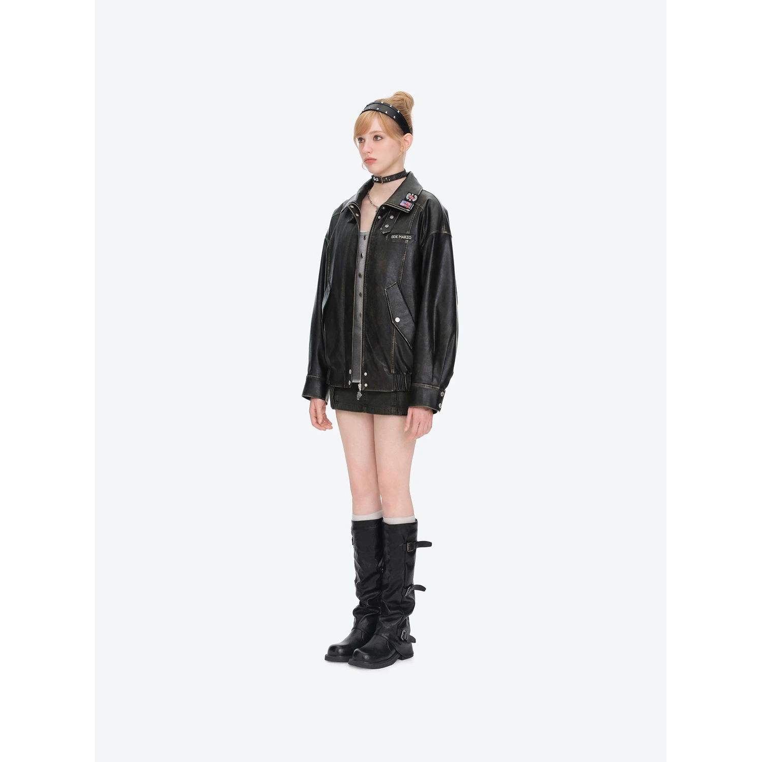 13DE MARZO Rolling Stones Faux Leather Jacket Black - Image 4
