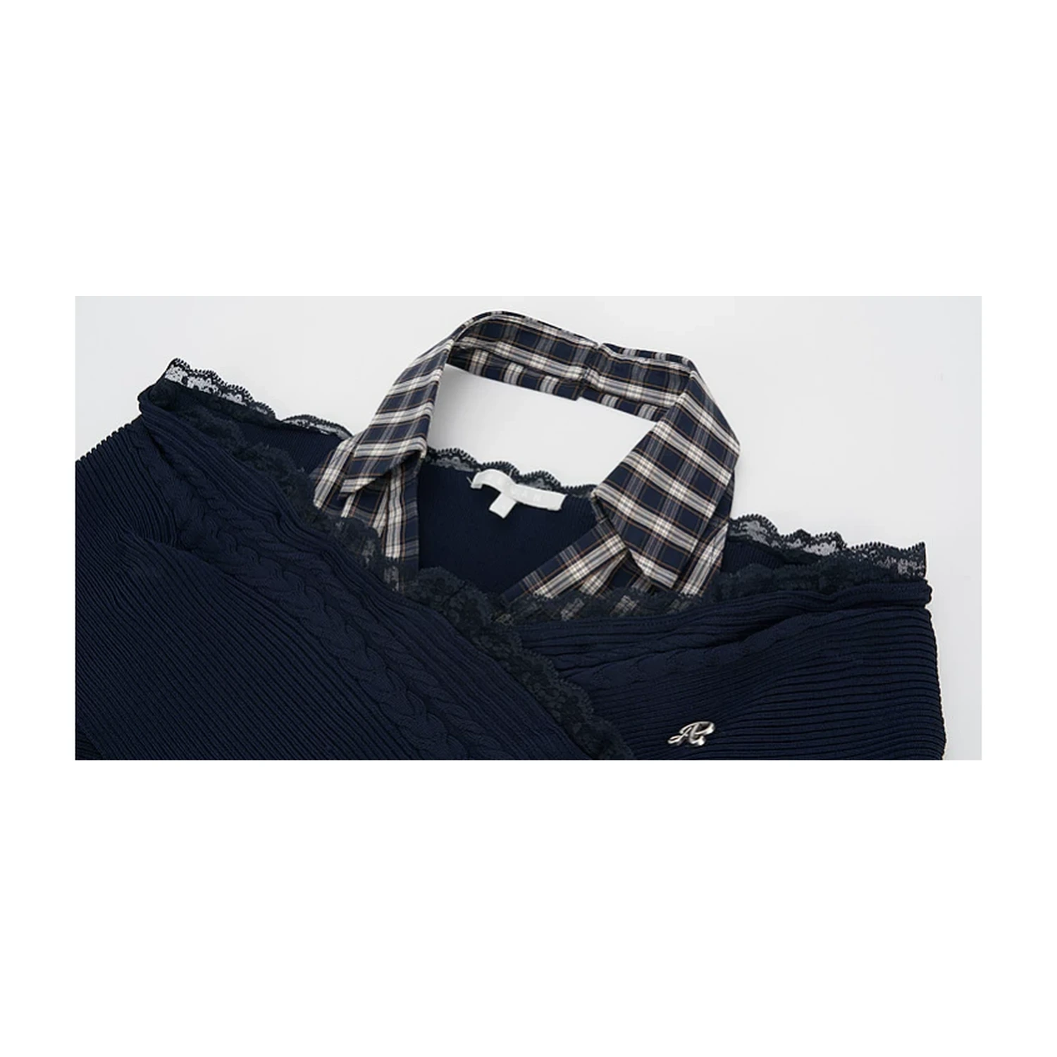 REVAN Off-Shoulder Knit Top with Detachable Checked Collar - Image 5