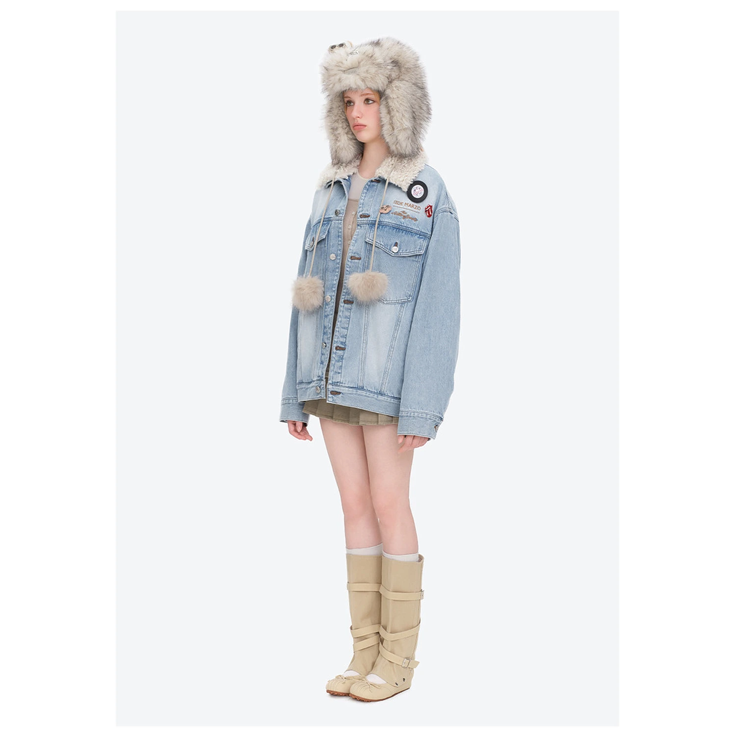 13DE MARZO Rolling Stones Plush Earflap Hat Beige - Image 5