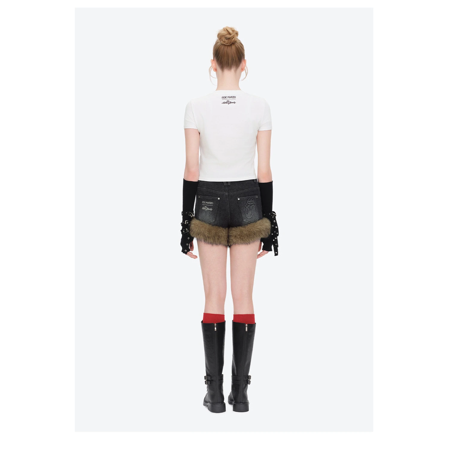 13DE MARZO Rolling Stones Denim Hot Shorts Washed Black - Image 5