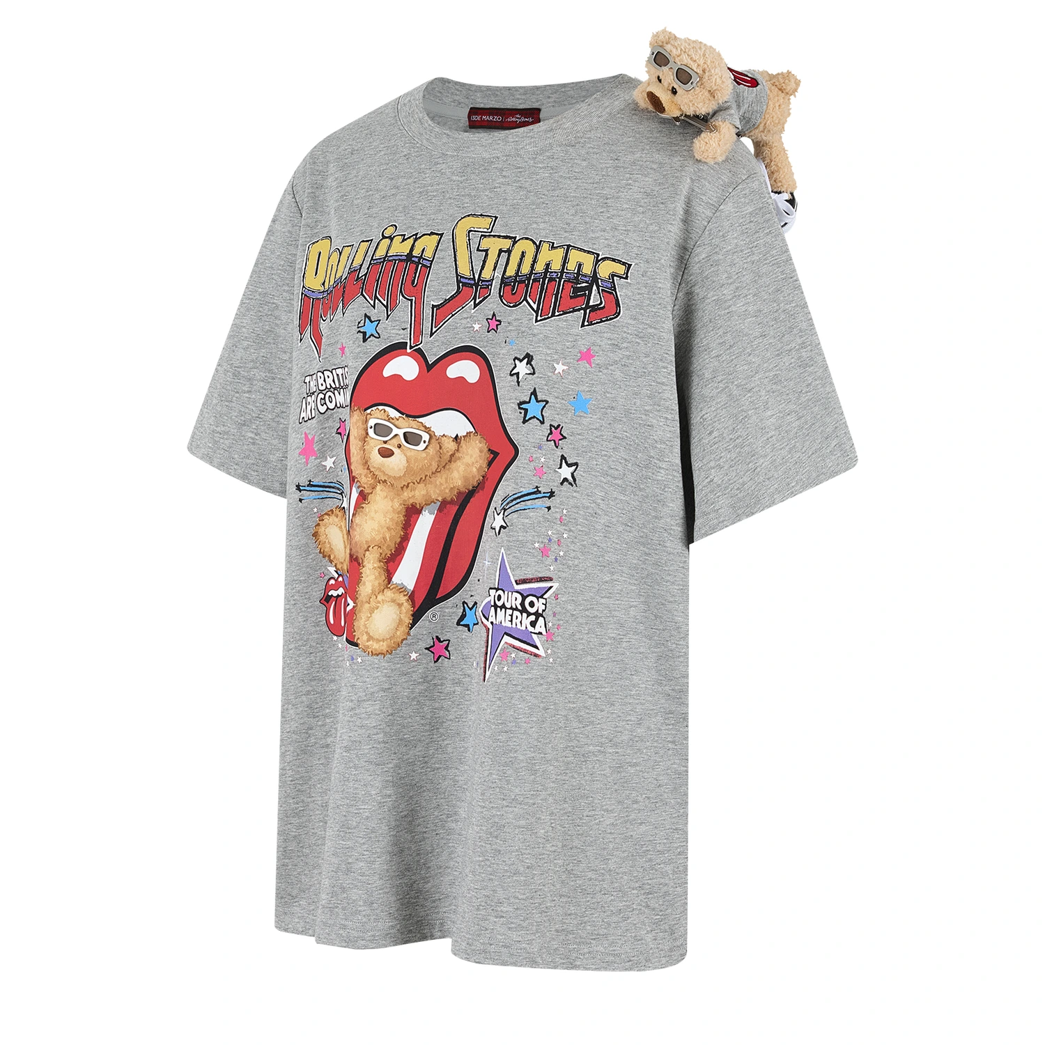 13DE MARZO Rolling Stones Cropped Distressed Tee Grey - Image 5
