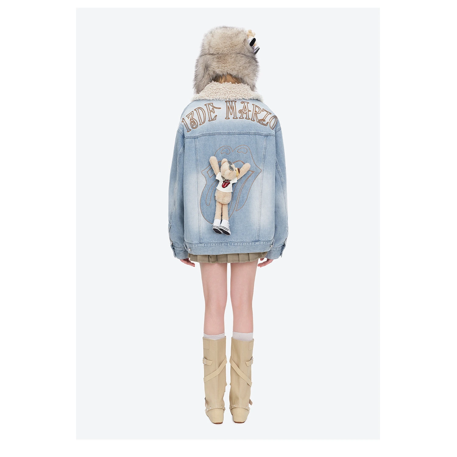 13DE MARZO Rolling Stones Tongue Denim Jacket Blue - Image 5