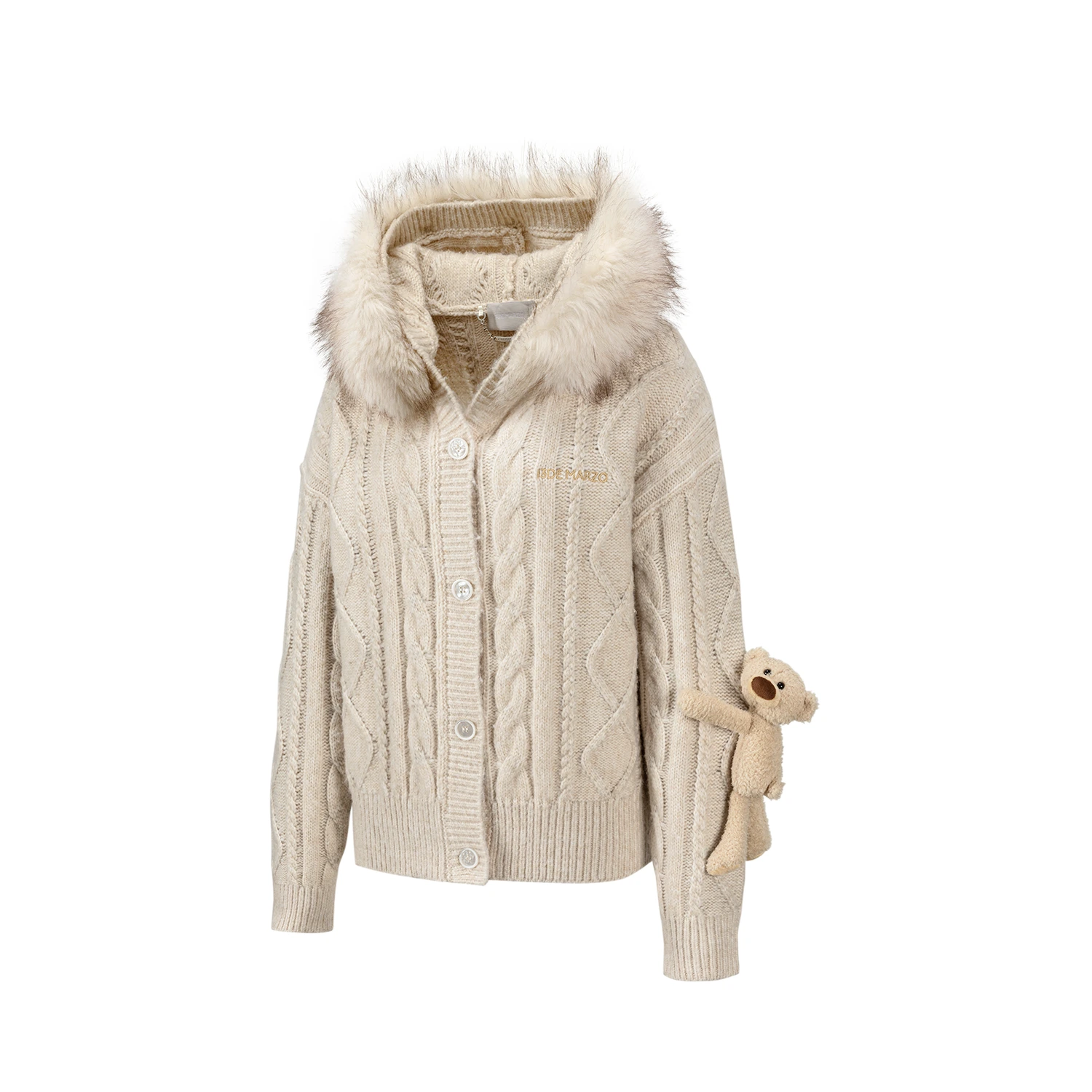 13DE MARZO Doozoo Hooded Cardigan Beige - Image 5