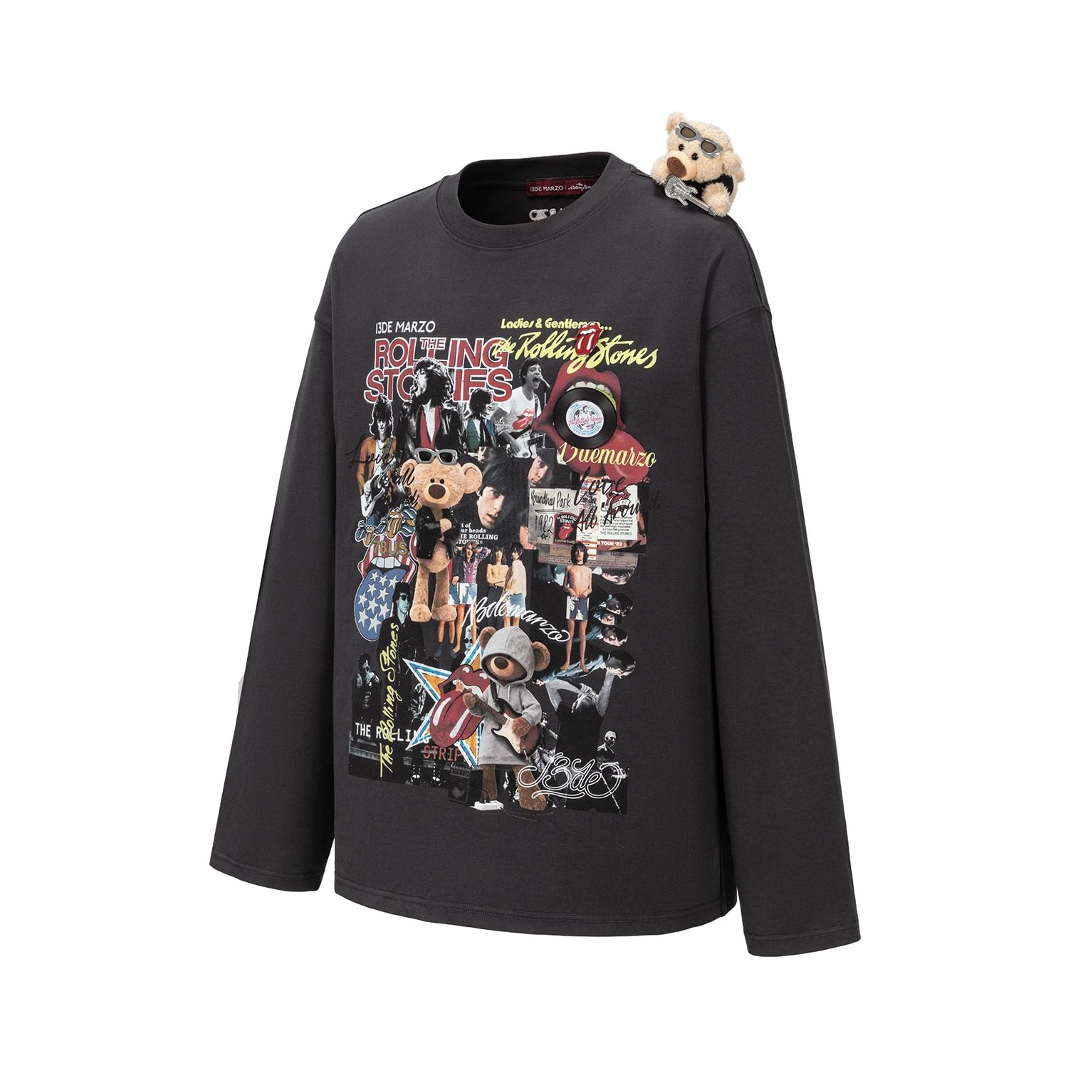 13DE MARZO Rolling Stones Print Sleeve T-shirt Black - Image 5