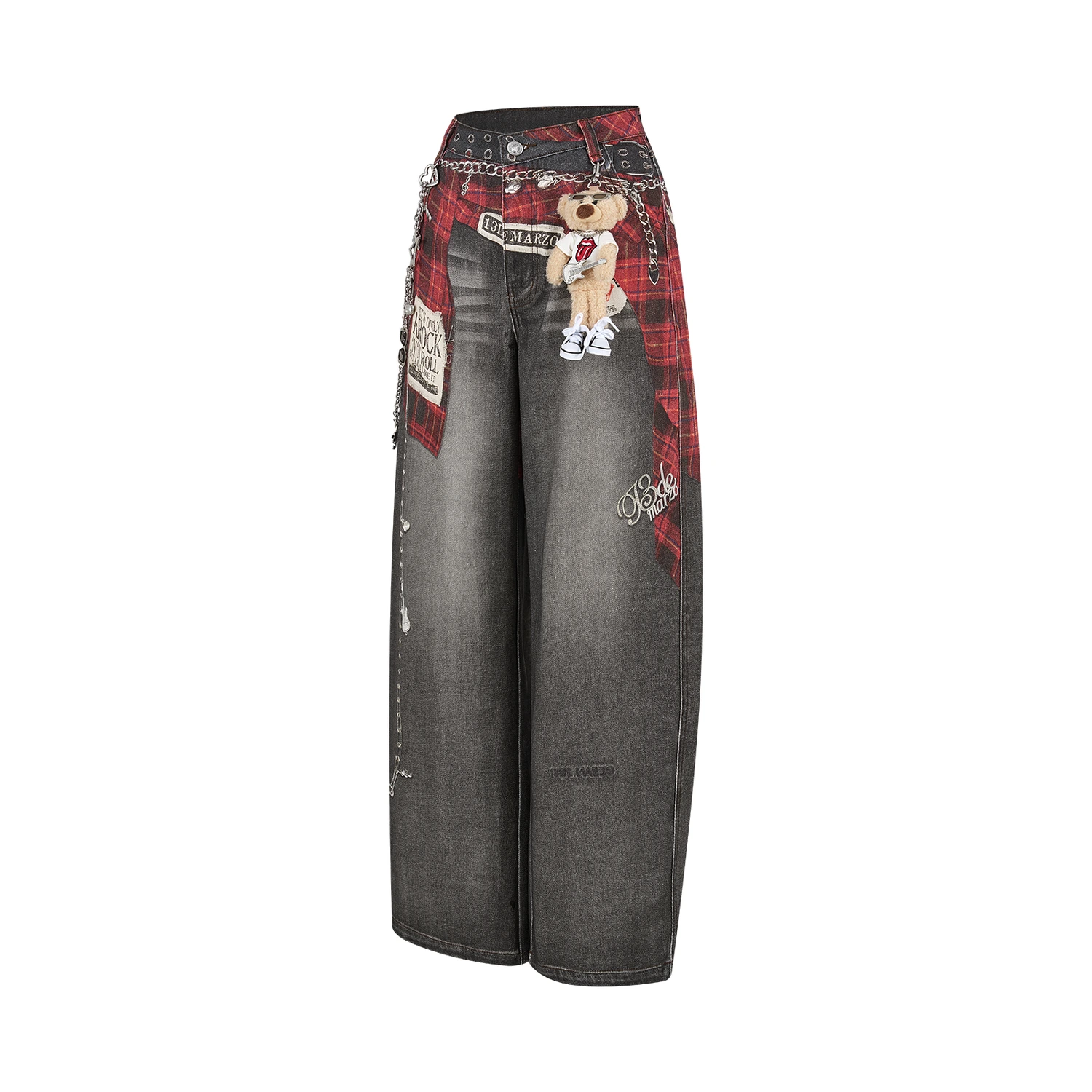 13DE MARZO Rolling Stones Shirt Print Jeans Black - Image 5