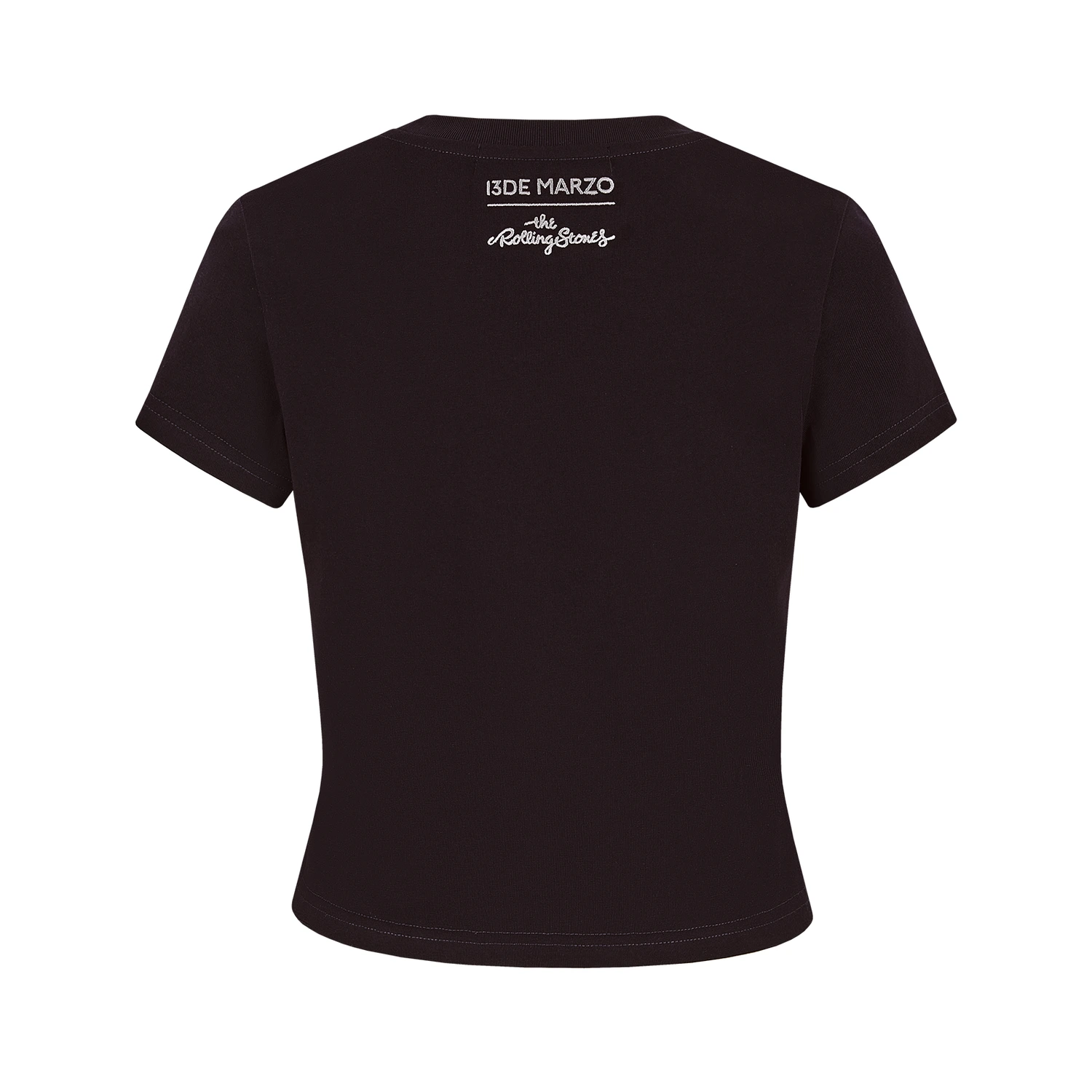 13DE MARZO Rolling Stones Cropped Distressed Tee Black - Image 6