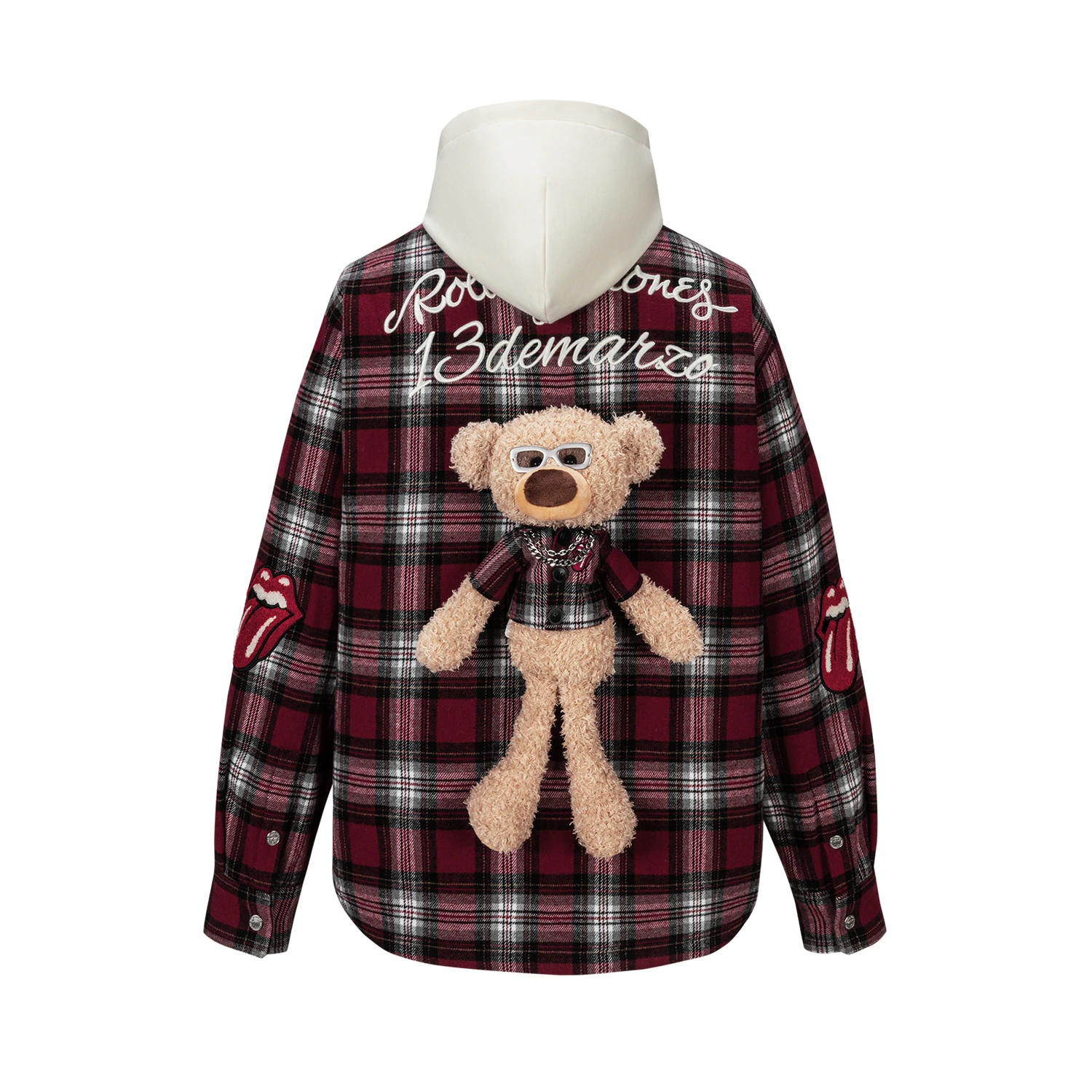 13DE MARZO Rolling Stones Plaid Shirt Jacket Red - Image 6