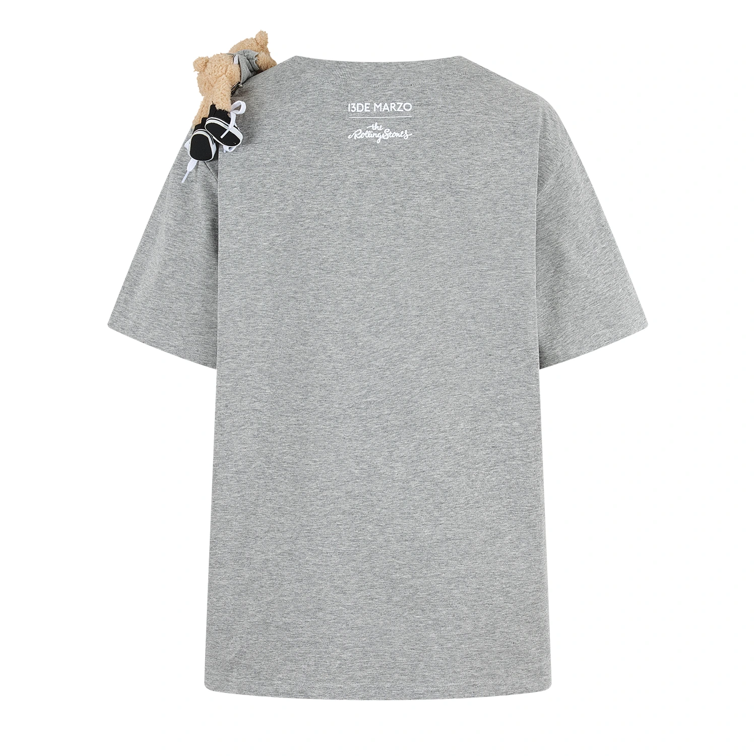13DE MARZO Rolling Stones Cropped Distressed Tee Grey - Image 6