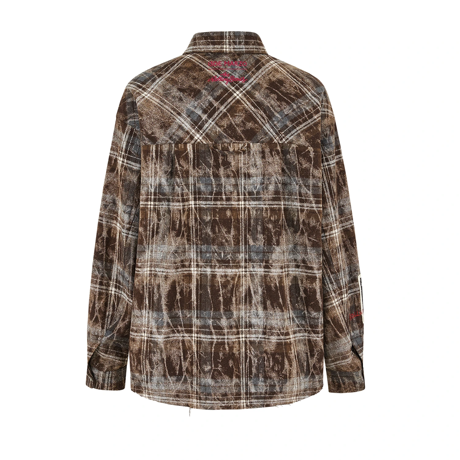 13DE MARZO Rolling Stones Distressed Appliqué Overshirt Brown - Image 6