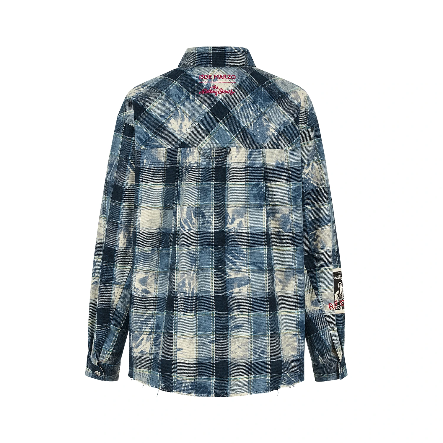 13DE MARZO Rolling Stones Distressed Appliqué Overshirt Blue - Image 6