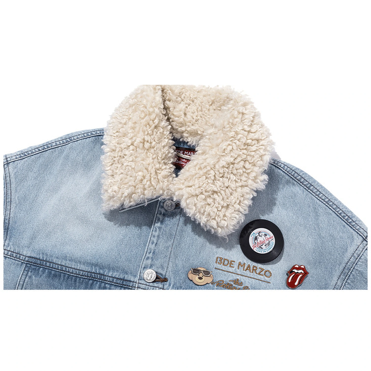 13DE MARZO Rolling Stones Tongue Denim Jacket Blue - Image 6