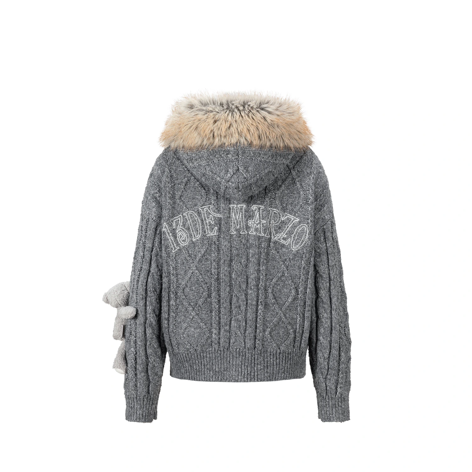 13DE MARZO Doozoo Hooded Cardigan Dark Grey - Image 6