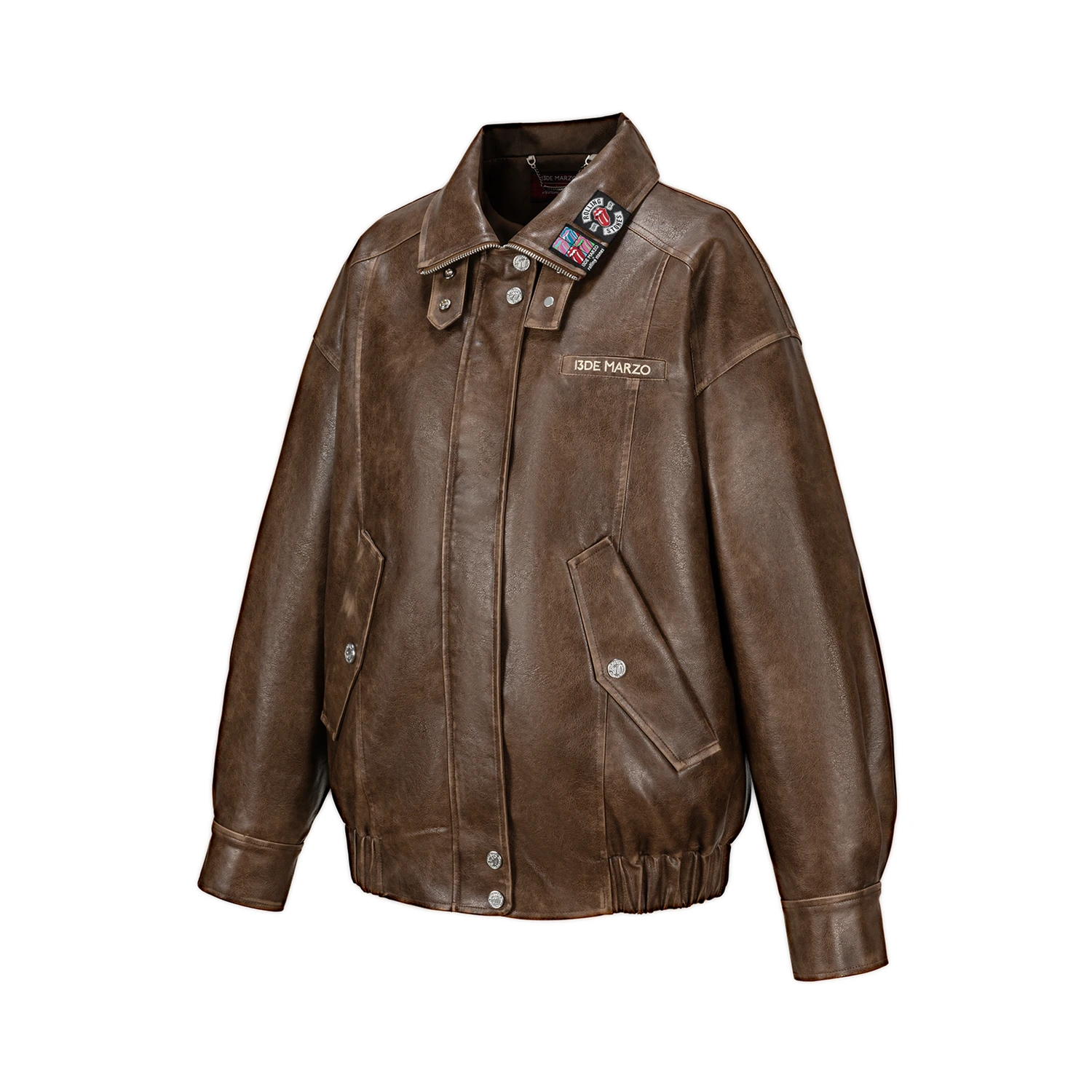 13DE MARZO Rolling Stones Faux Leather Jacket Brown - Image 6