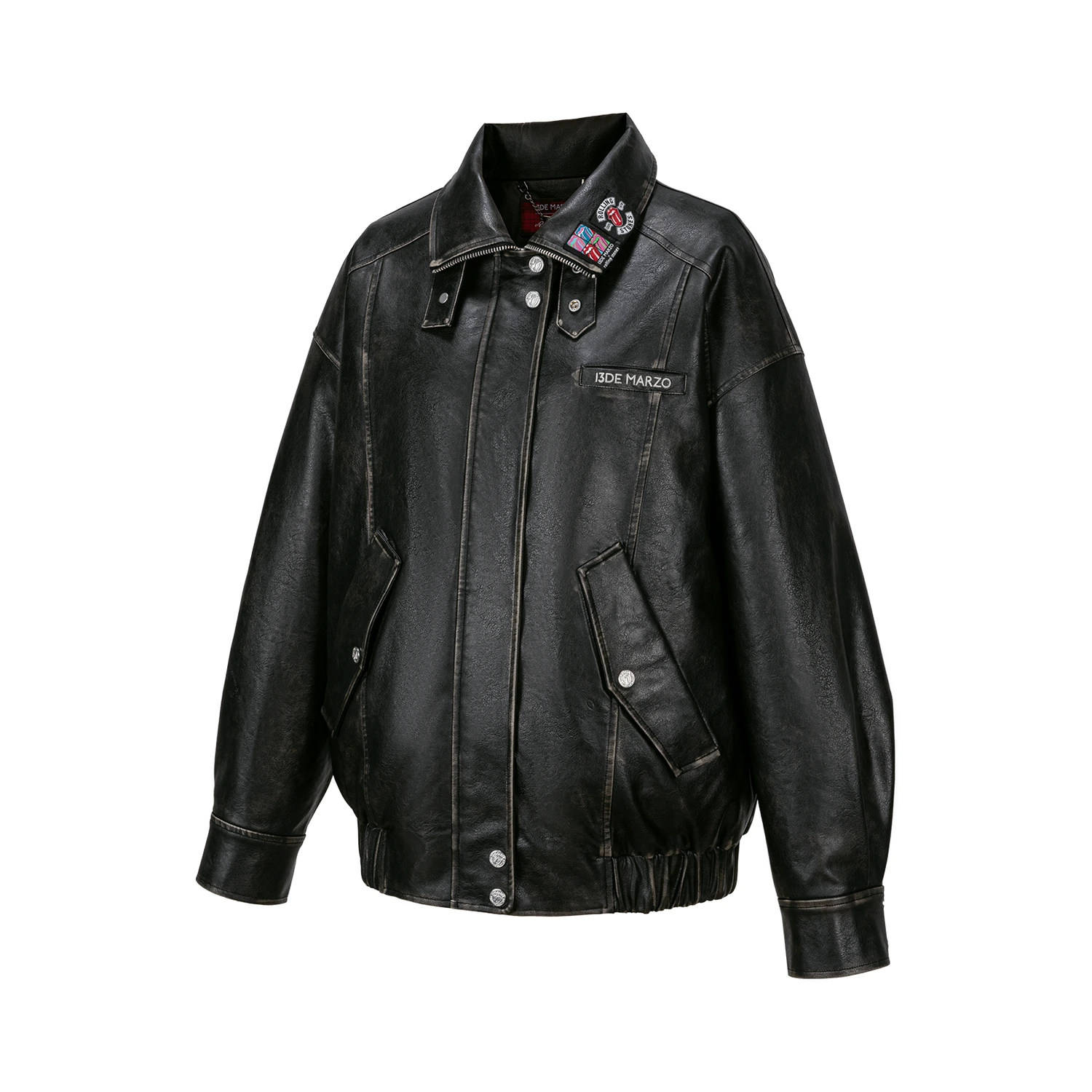 13DE MARZO Rolling Stones Faux Leather Jacket Black - Image 6