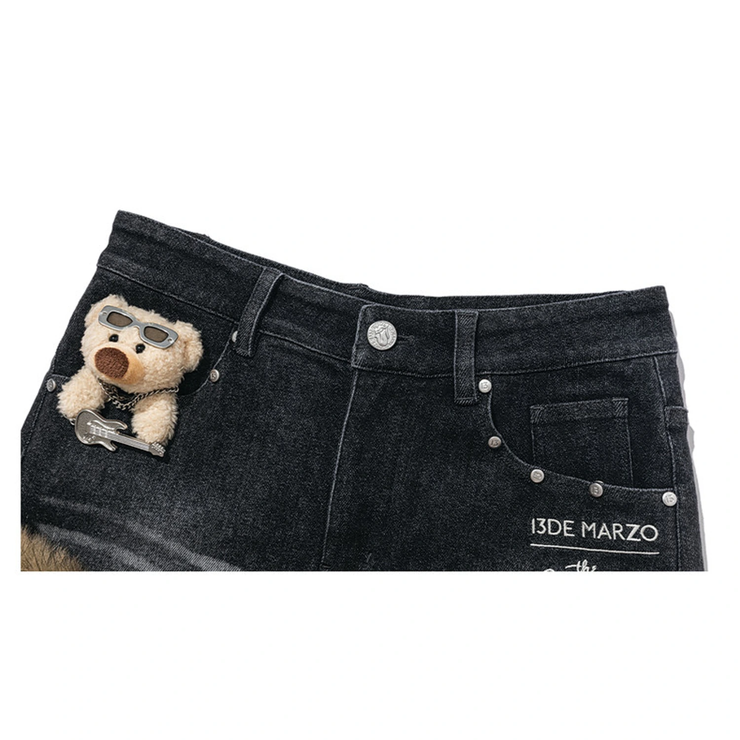 13DE MARZO Rolling Stones Denim Hot Shorts Washed Black - Image 7