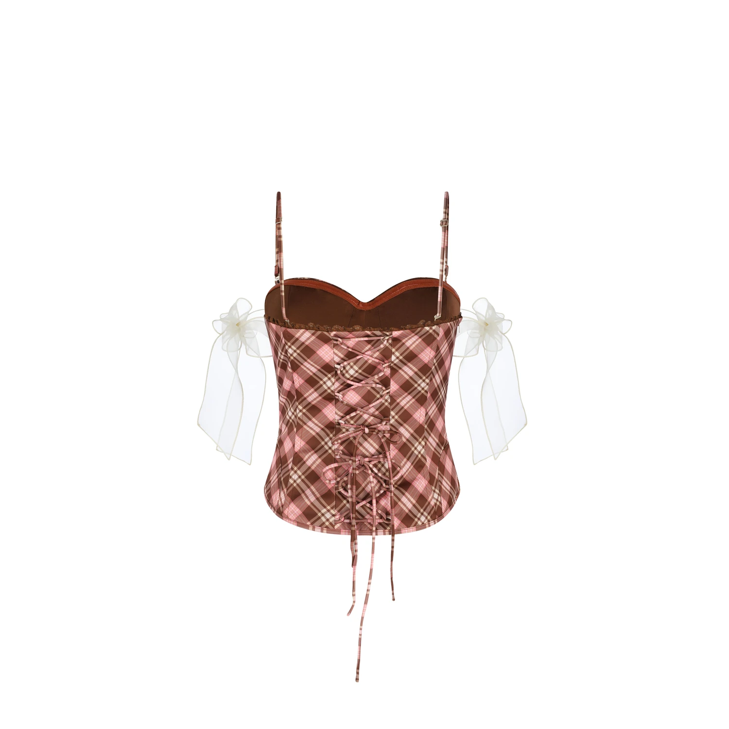 Maison Amory The Straberry and Chocolate Corset PINK DIAMOND TARTAN - Image 8