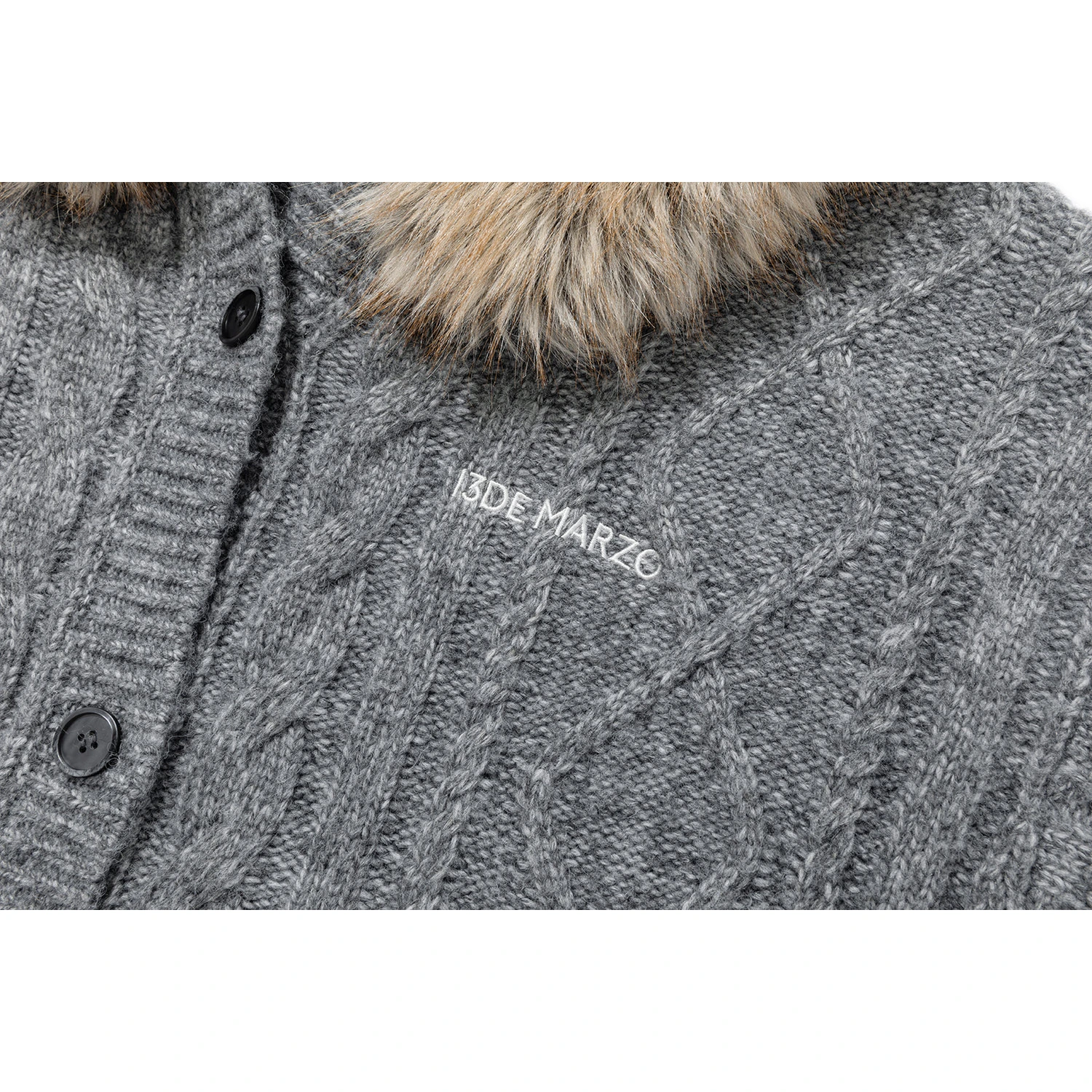 13DE MARZO Doozoo Hooded Cardigan Dark Grey - Image 8