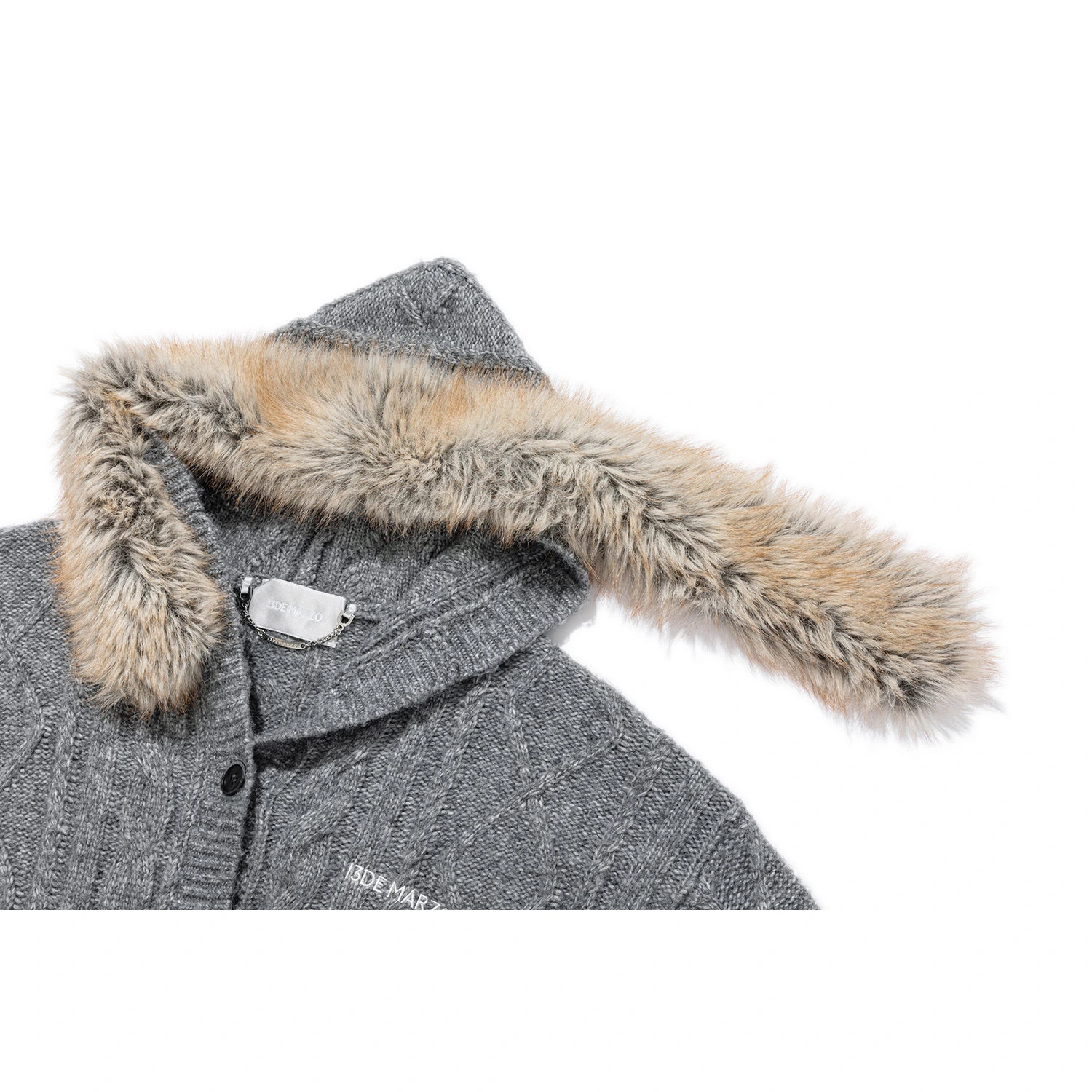 13DE MARZO Doozoo Hooded Cardigan Dark Grey - Image 9