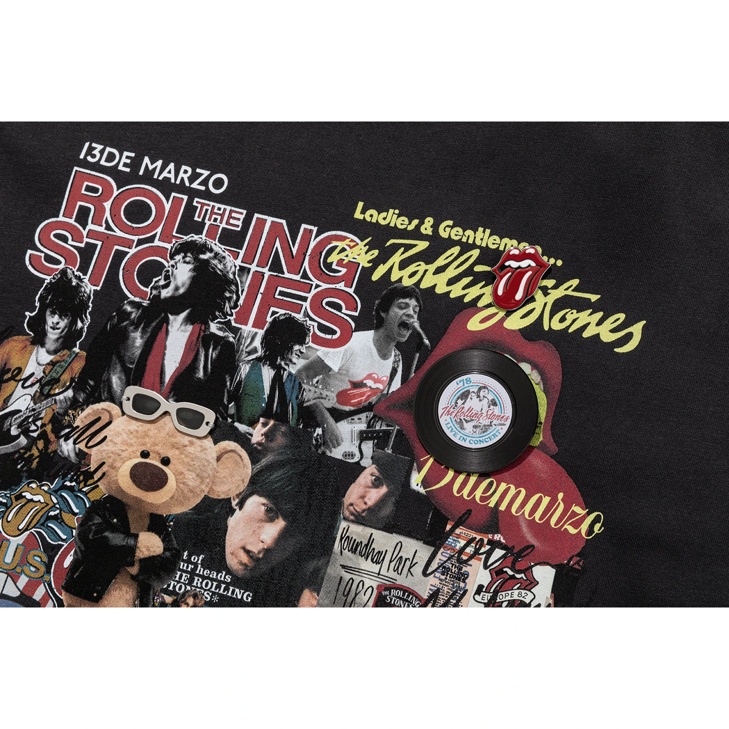 13DE MARZO Rolling Stones Print Sleeve T-shirt Black - Image 9