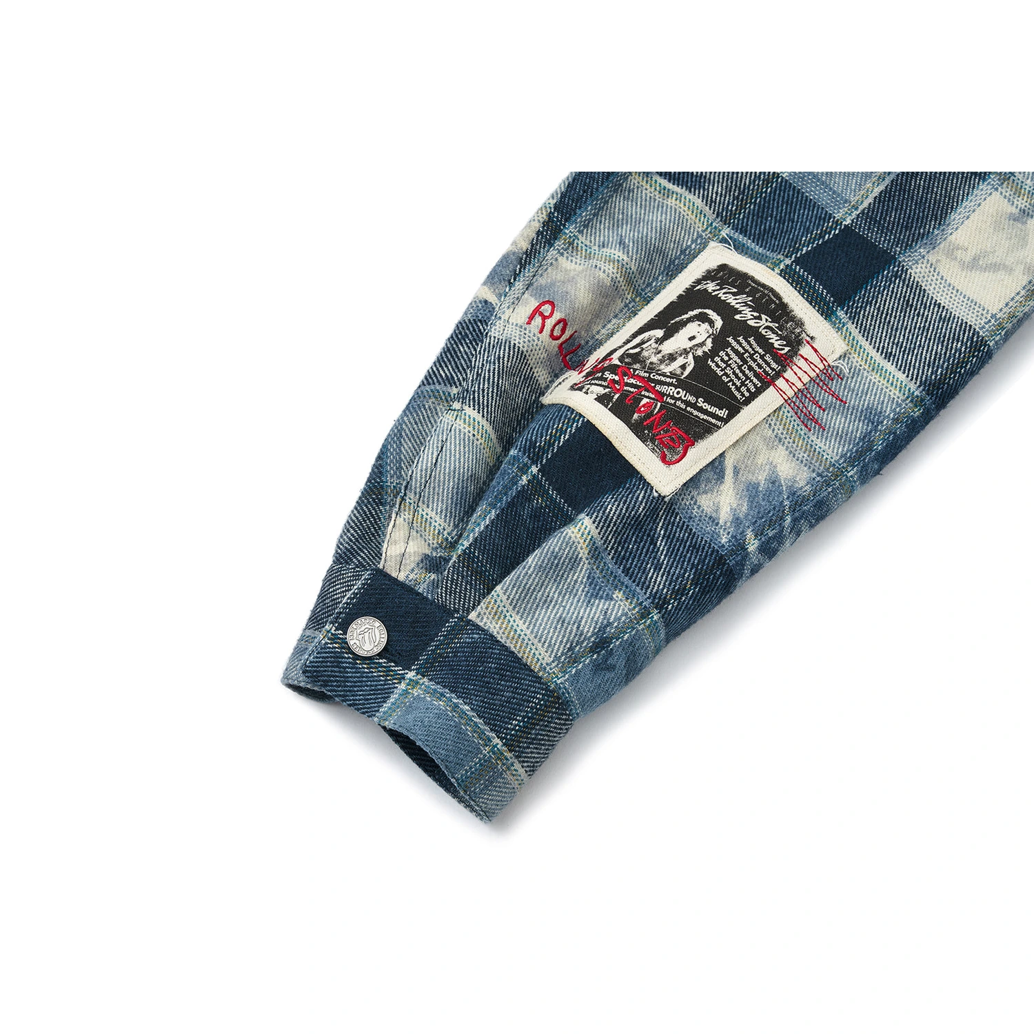 13DE MARZO Rolling Stones Distressed Appliqué Overshirt Blue - Image 11
