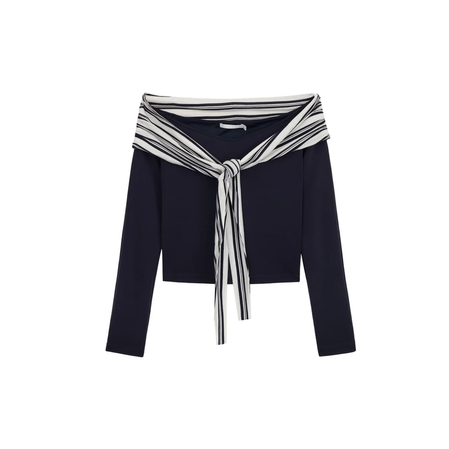 REVAN Off-Shoulder Cropped Top with Striped Shawl - Image 11