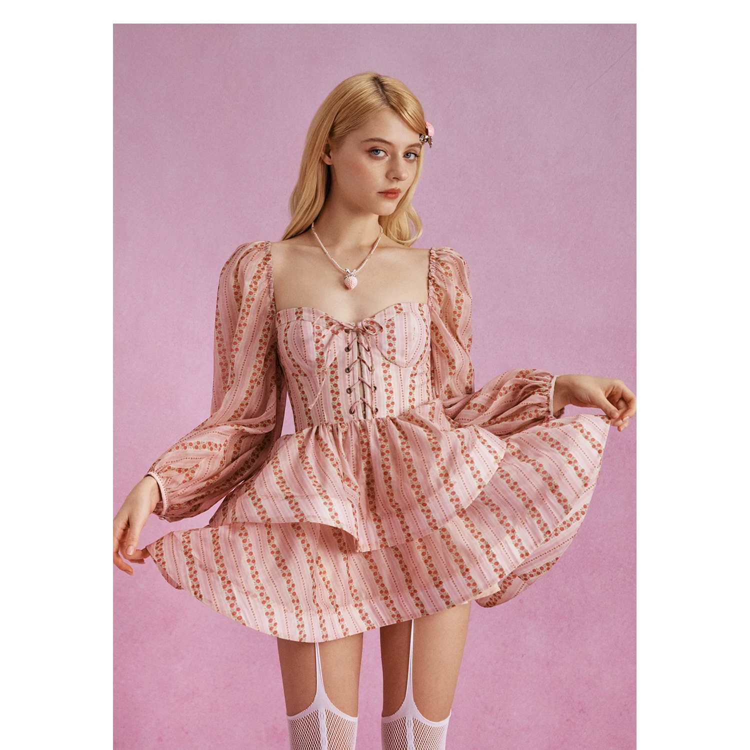 Maison Amory The Rosy and Pink Rose Wavy Mini Dress ROSY AND ROSE (PINK) - Image 11