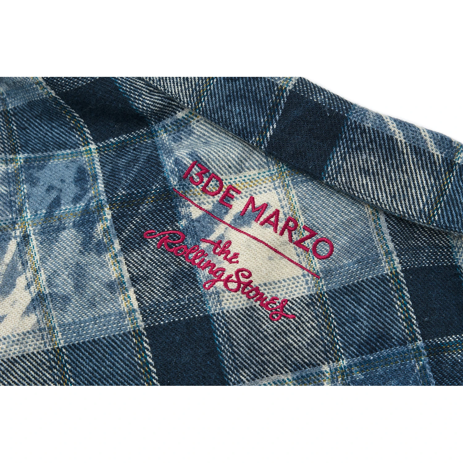13DE MARZO Rolling Stones Distressed Appliqué Overshirt Blue - Image 12