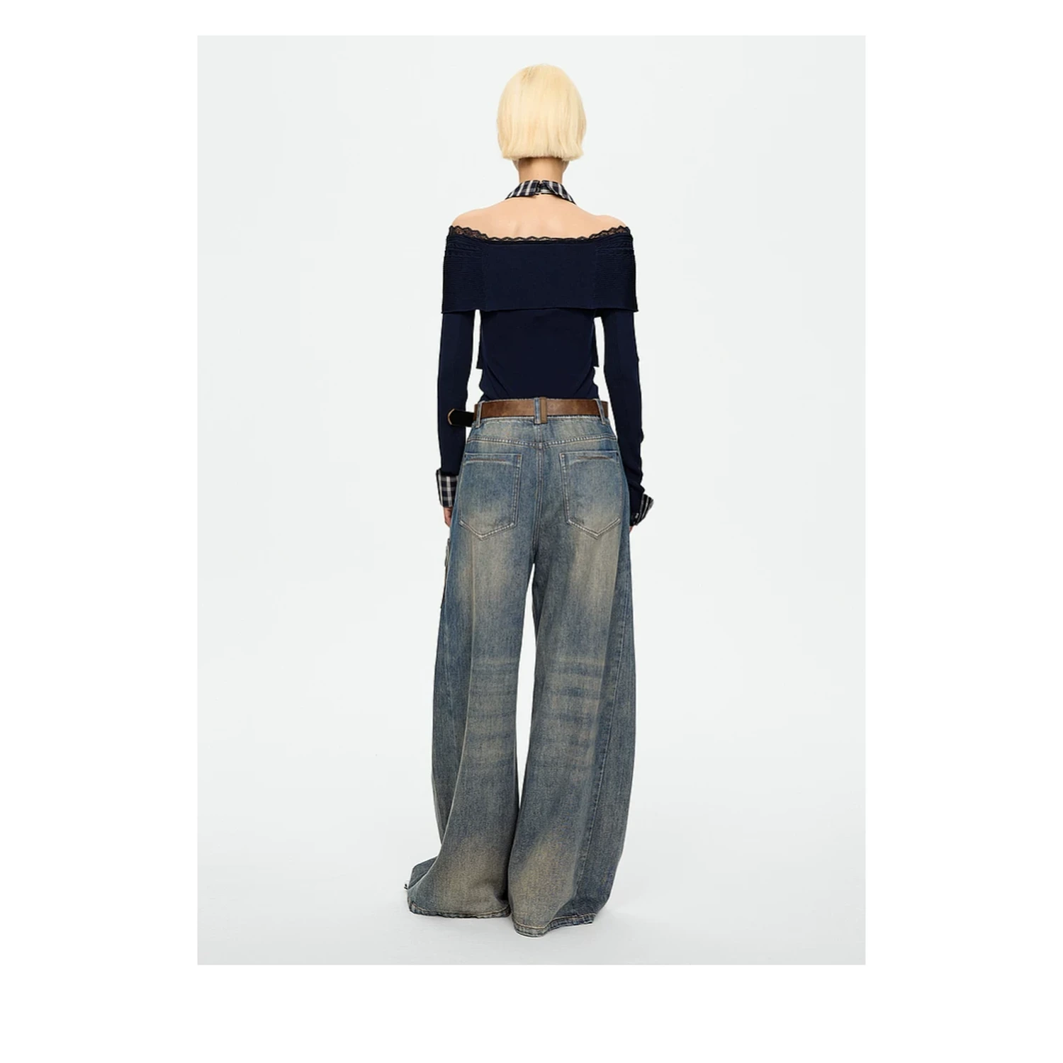 REVAN Off-Shoulder Knit Top with Detachable Checked Collar - Image 12