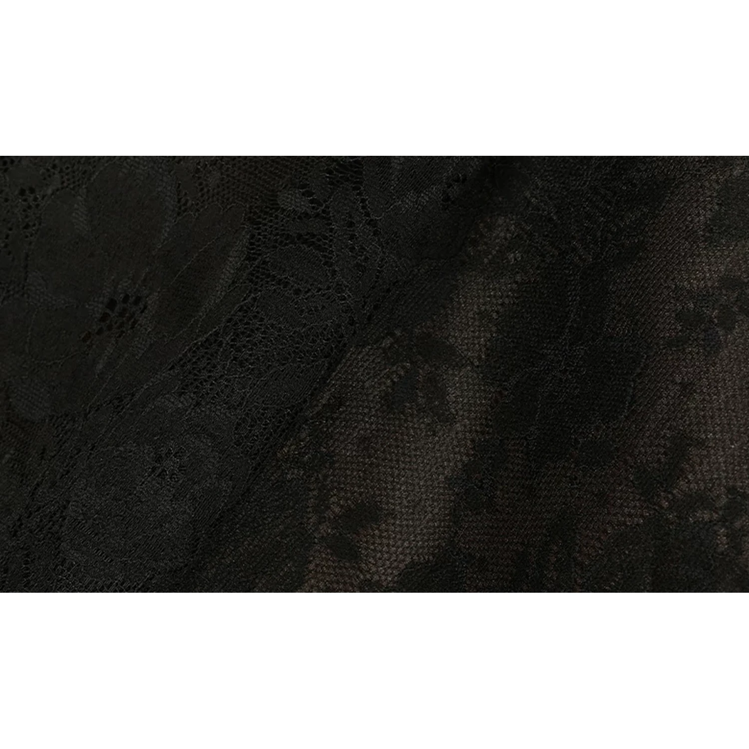 Maison Amory The Black Lace with Skin Mesh Doll-Style Mini Puff Dress Black - Image 13