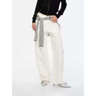 REVAN Detachable Striped Knit Shawl Wide Leg Trousers White